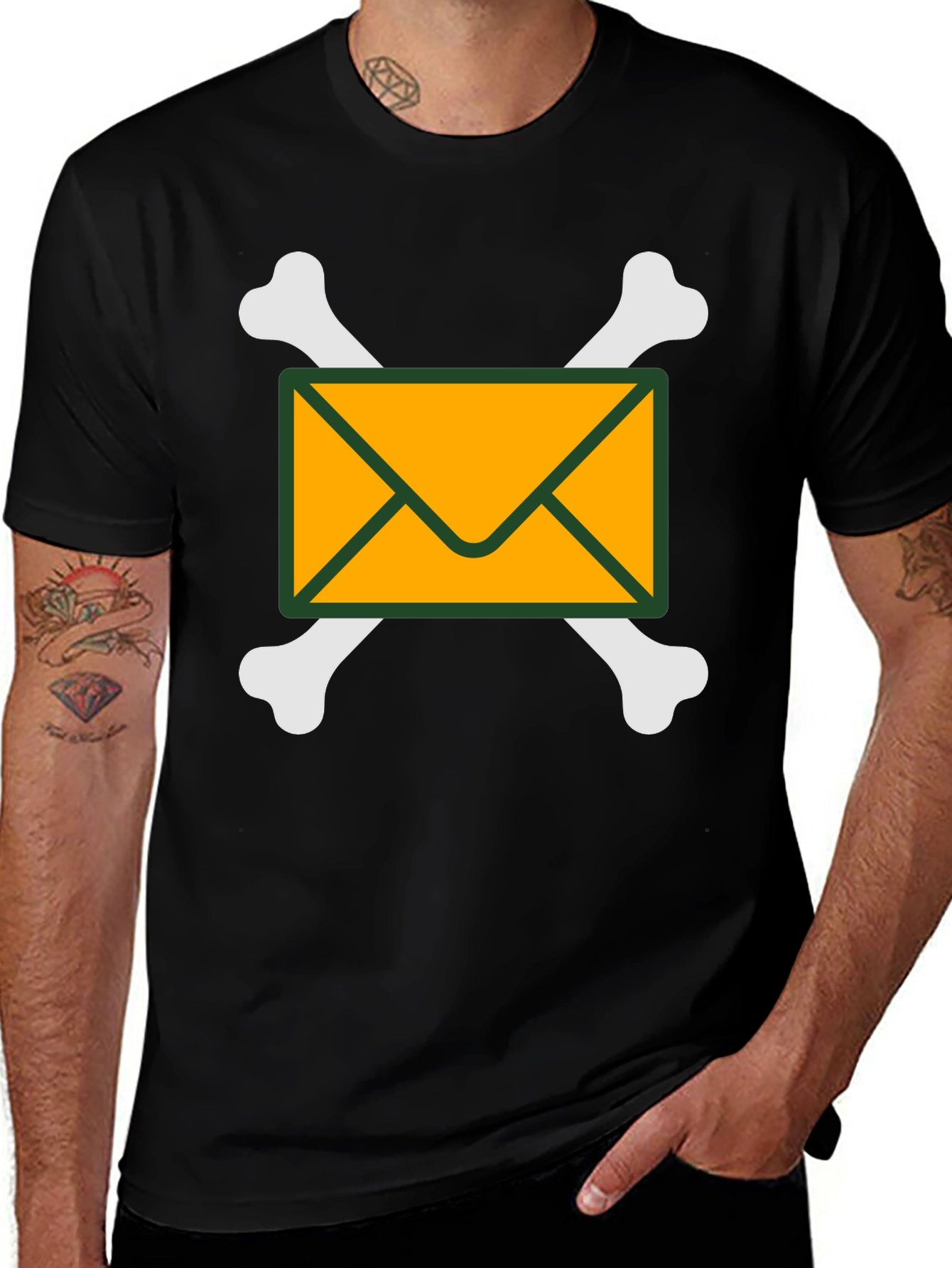 Envelope and Crossbones Graphic T-Shirt - Black