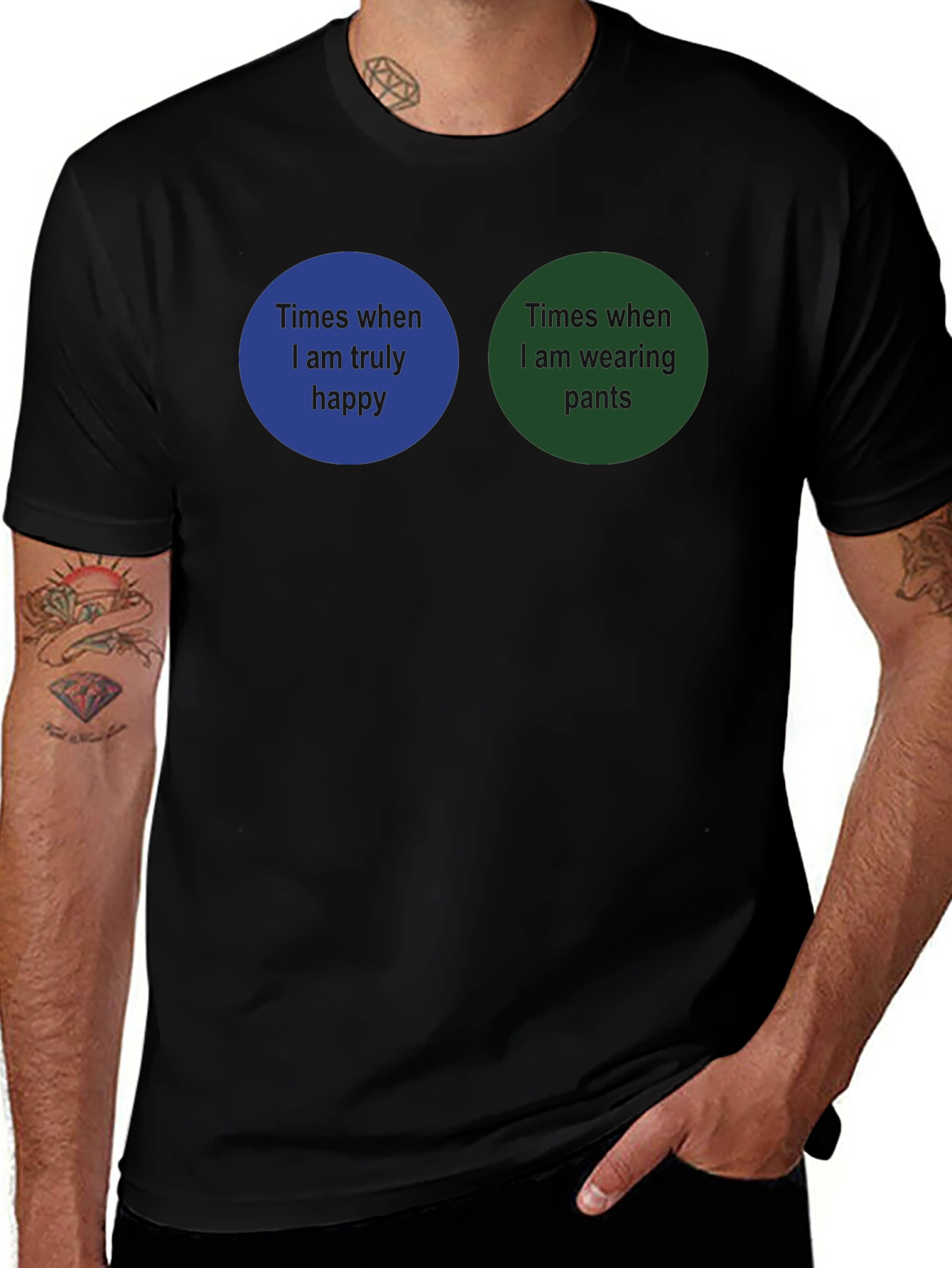 Variant 12 of Humorous T-Shirt: True Happiness vs. Pants