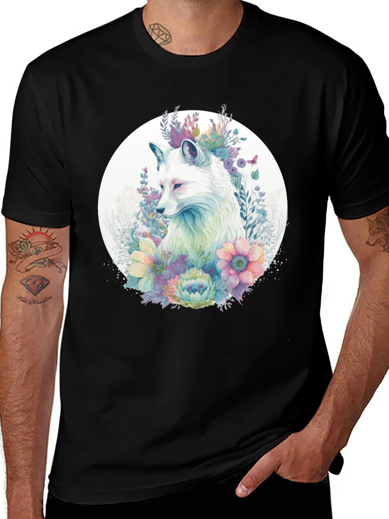 Variant 4 of Floral Fox Graphic Tee - Unique Art Design