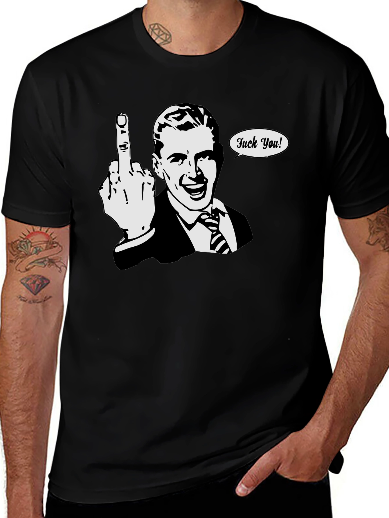 Variant 28 of Funny Retro Middle Finger T-Shirt - Black