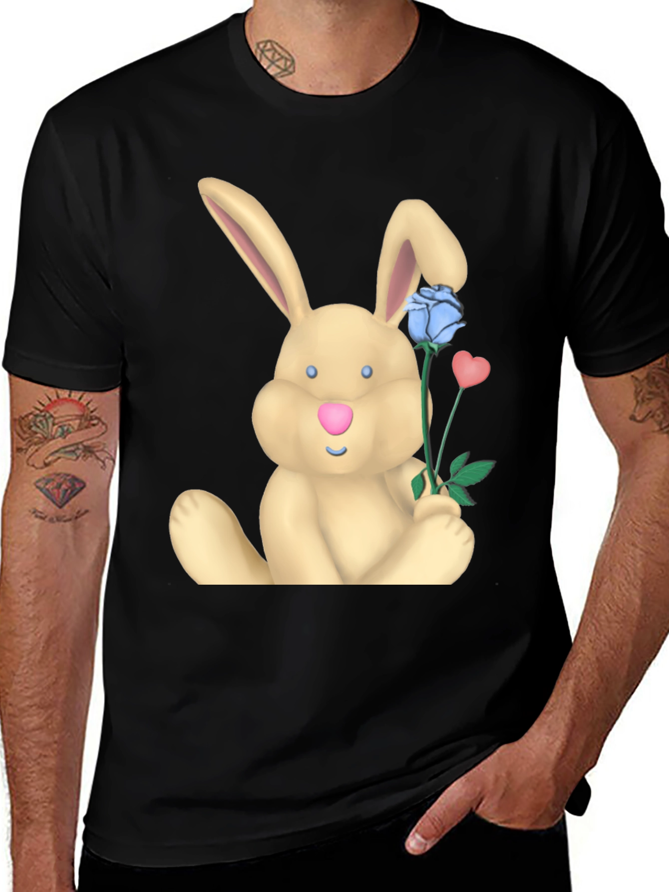 Variant 15 of Cute Bunny Holding Heart & Flower T-Shirt