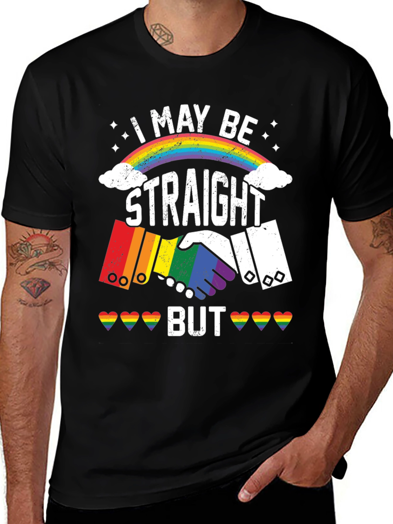 I May Be Straight But T-Shirt LGBT Pride Handshake Rainbow Tee