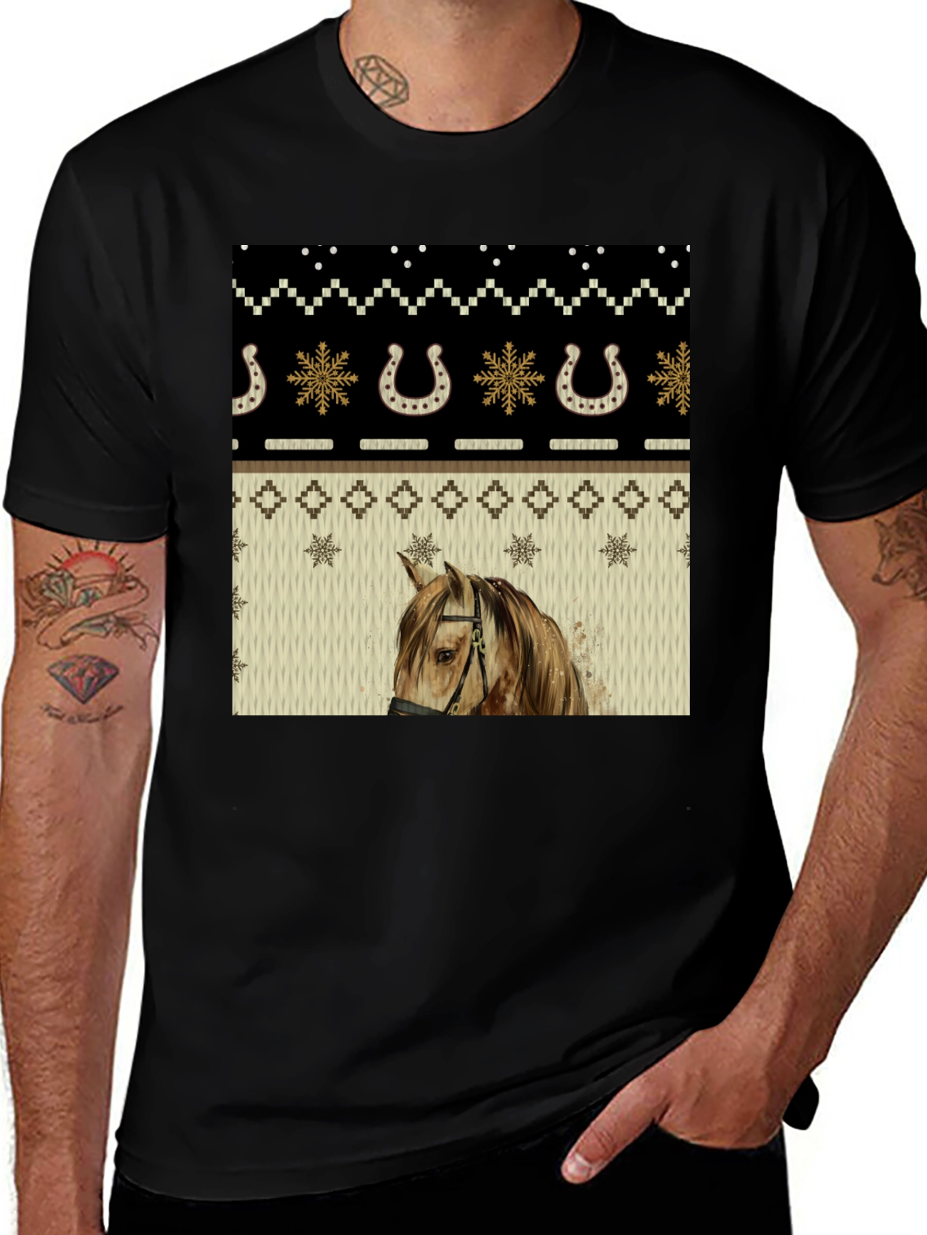 Variant 4 of Horse Christmas Pattern Graphic Tee