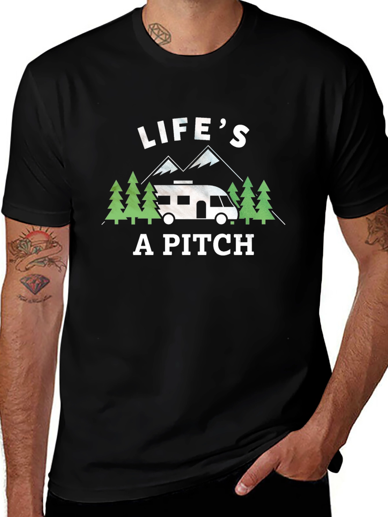 Life's a Pitch Camping RV Graphic T-Shirt