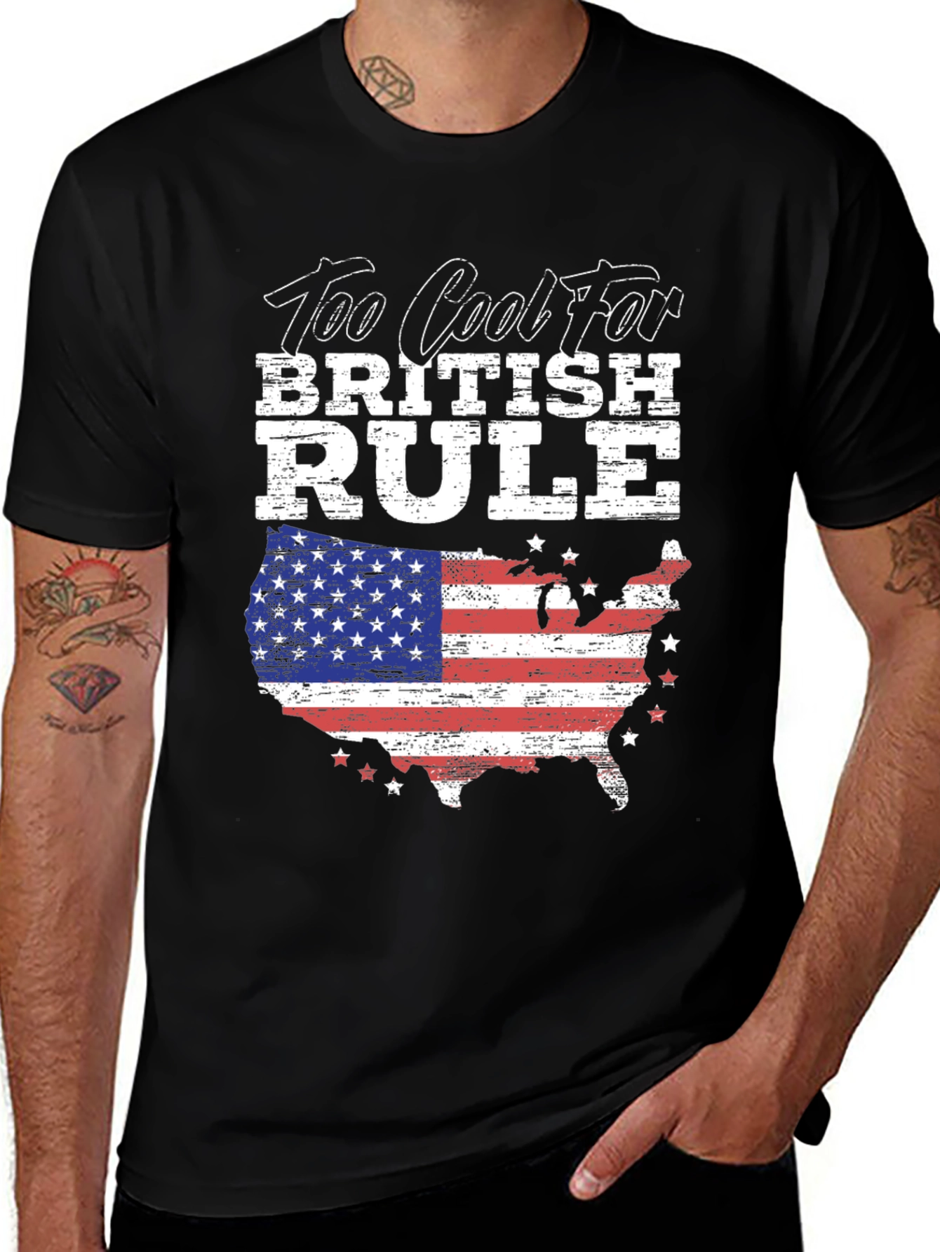 Too Cool For British Rule USA Flag T-Shirt
