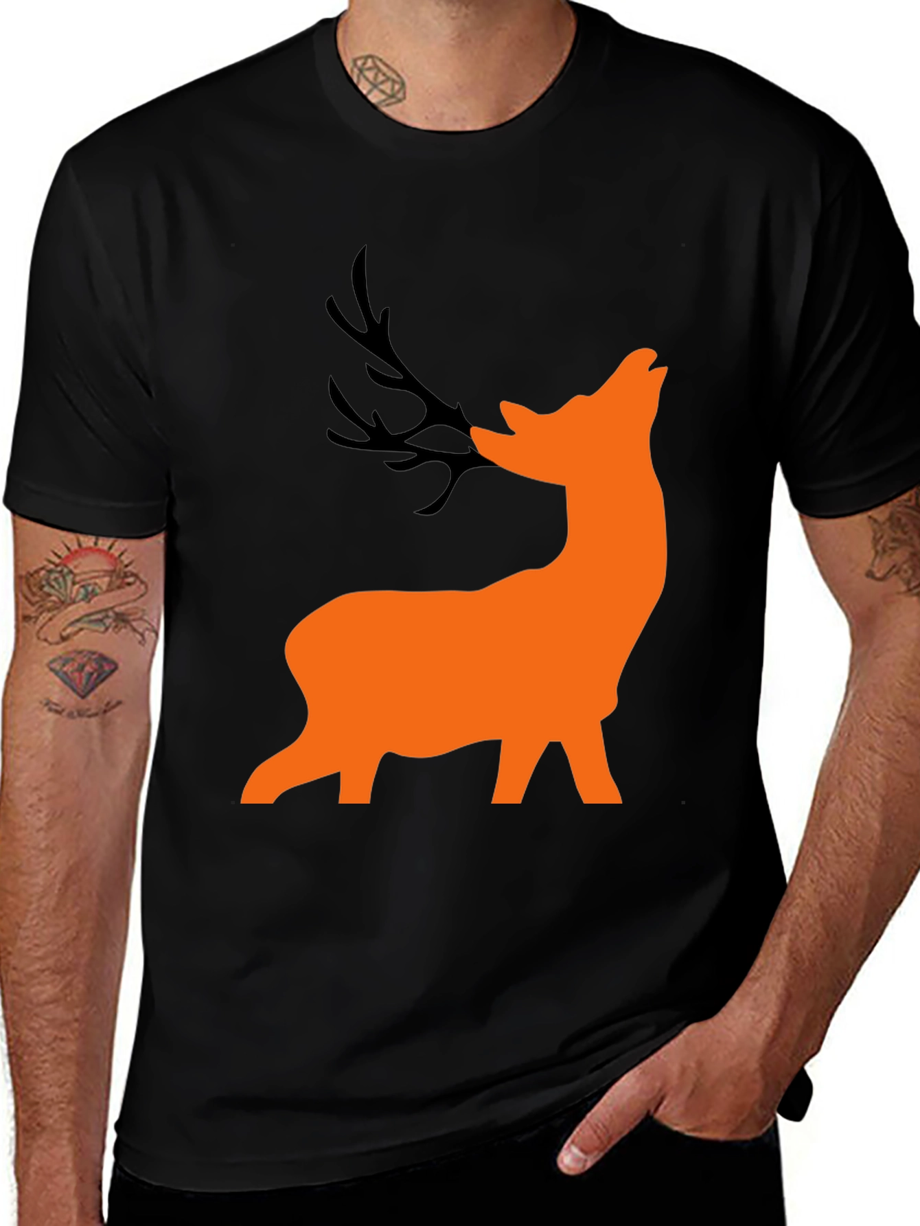 Variant 30 of Deer Graphic Black T-Shirt