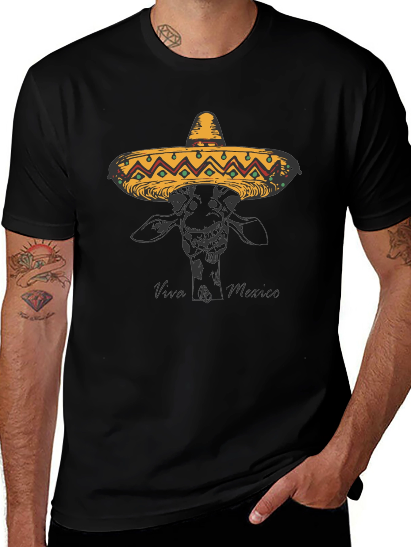 Variant 26 of Giraffe in Sombrero Black T-Shirt