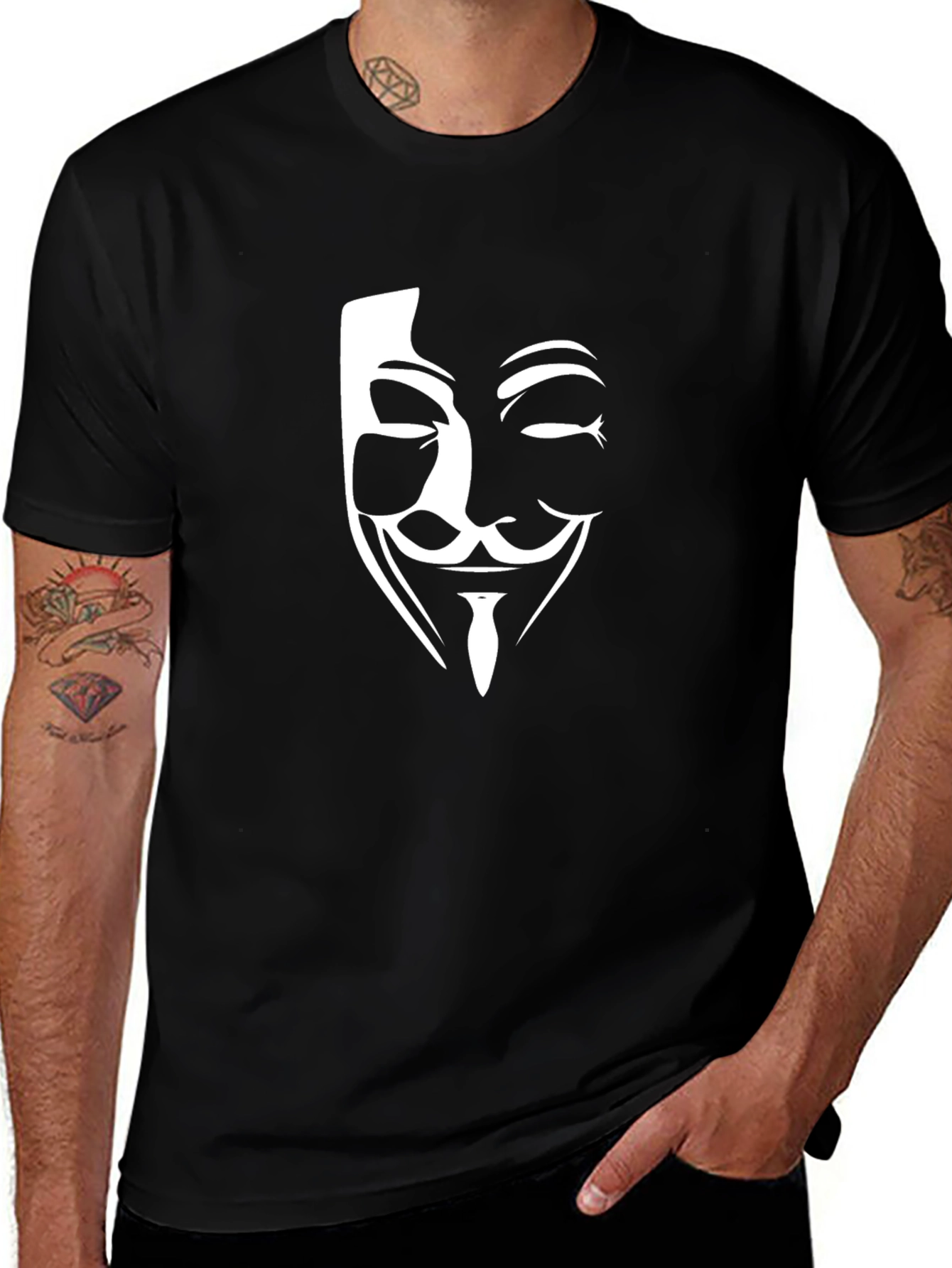 Variant 18 of Anonymous Mask Graphic Tee - Black Crew Neck T-Shirt