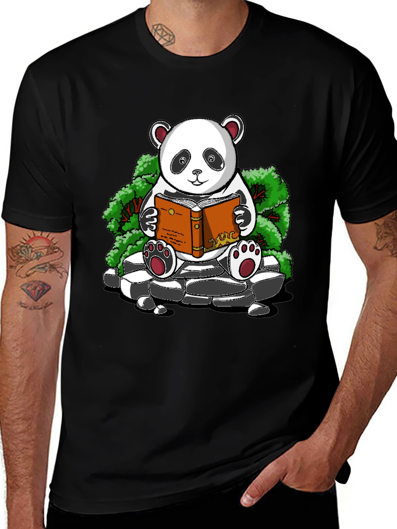 Variant 25 of Panda Reading Book Graphic T-Shirt - Black