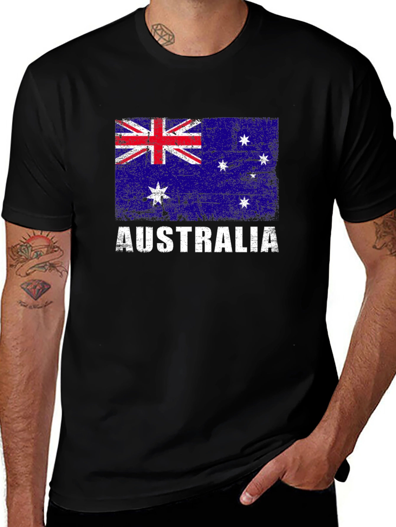 Australia Flag Graphic Print Black T-Shirt