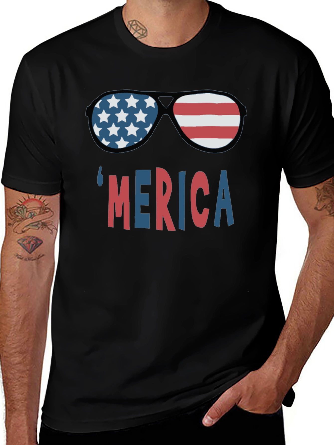 Patriotic 'Merica T-Shirt with Sunglasses Graphic