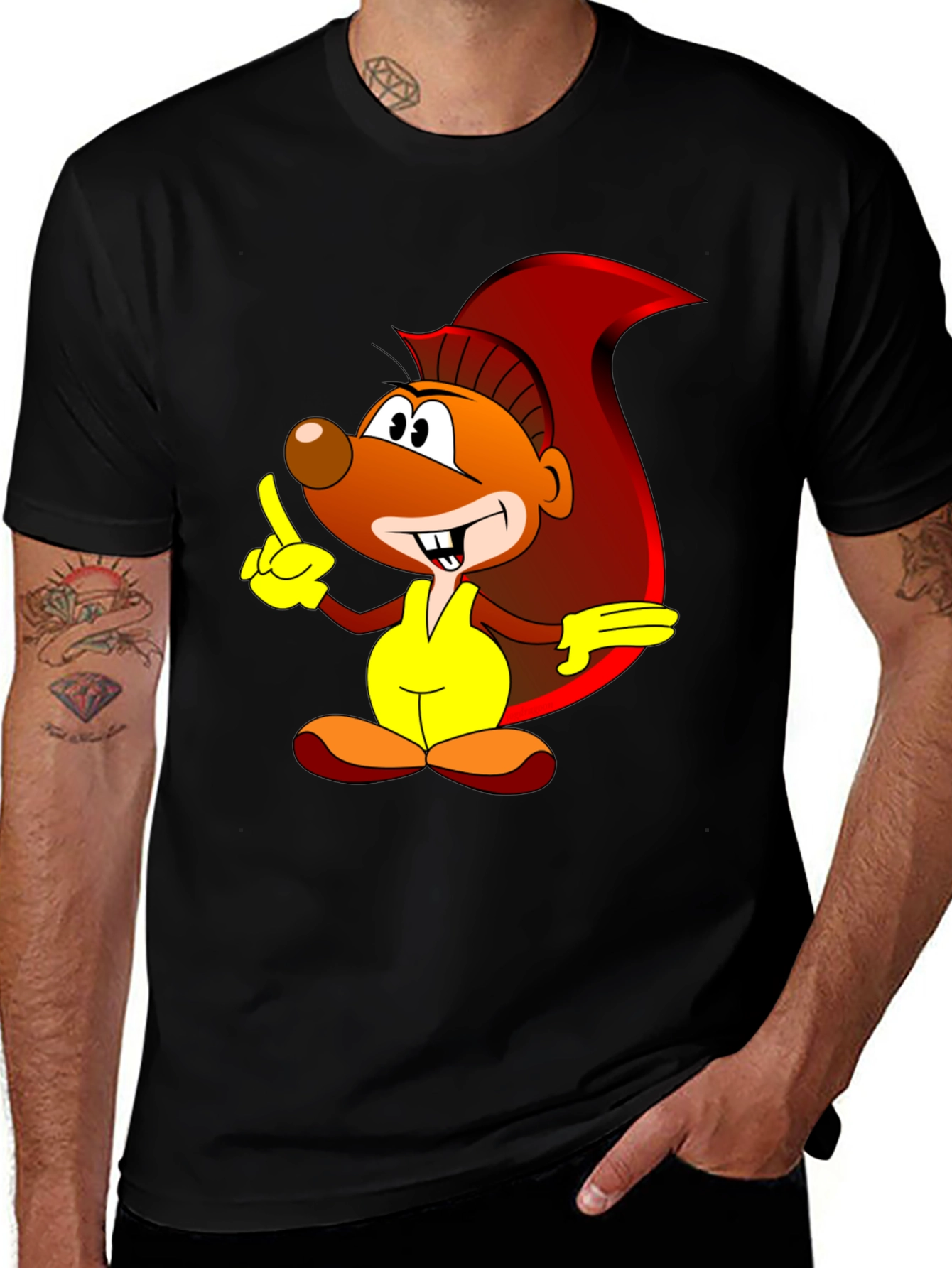 Variant 29 of Cartoon Squirrel Graphic Print Black T-Shirt