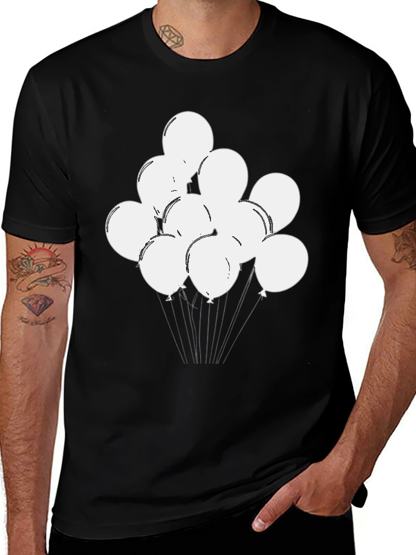 Variant 6 of Balloon Graphic Tee - Black Crewneck T-Shirt