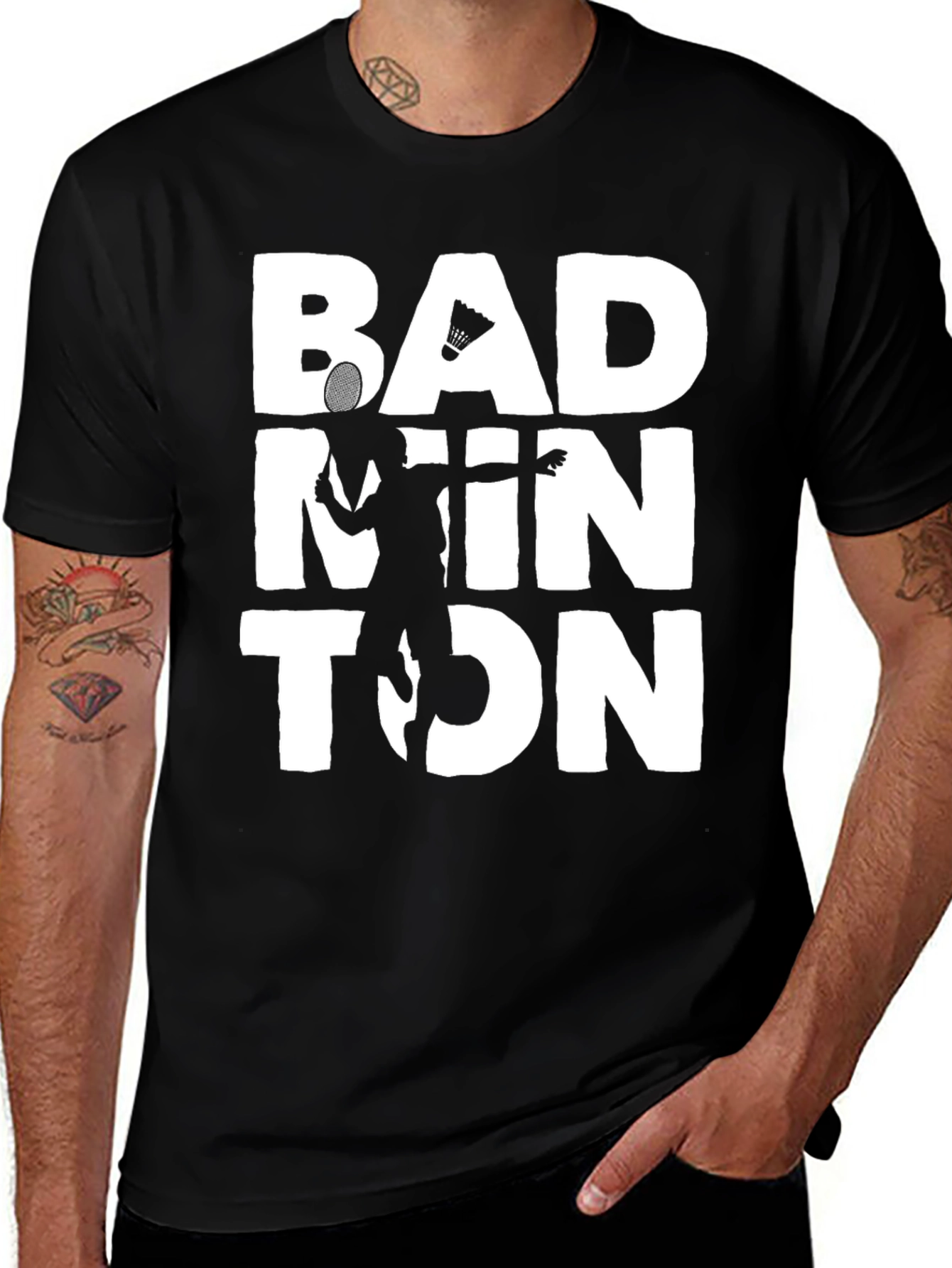 Black Badminton Graphic Tee - Sporty Style main image