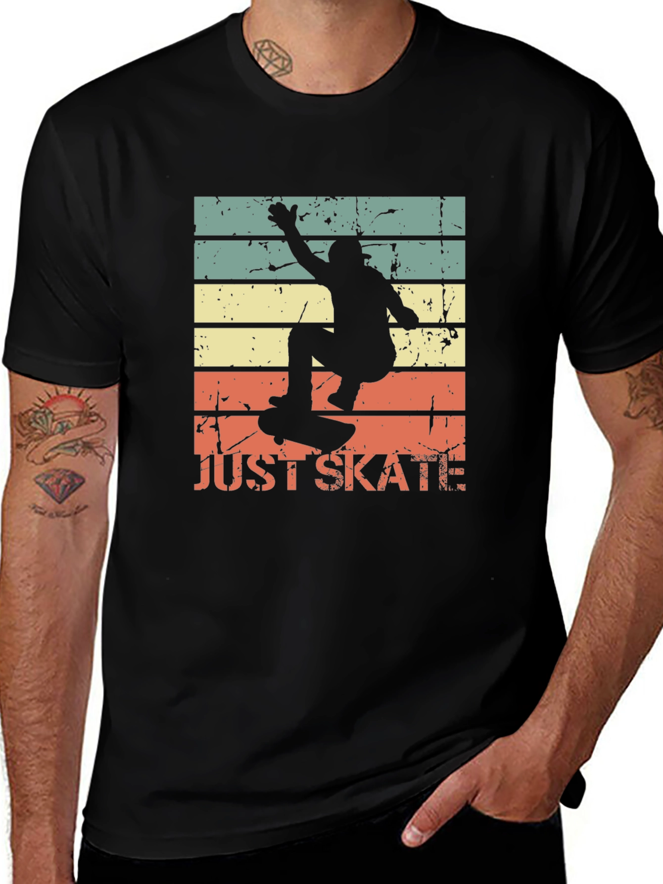 Variant 8 of Just Skate Retro T-Shirt - Vintage Skateboarder Design