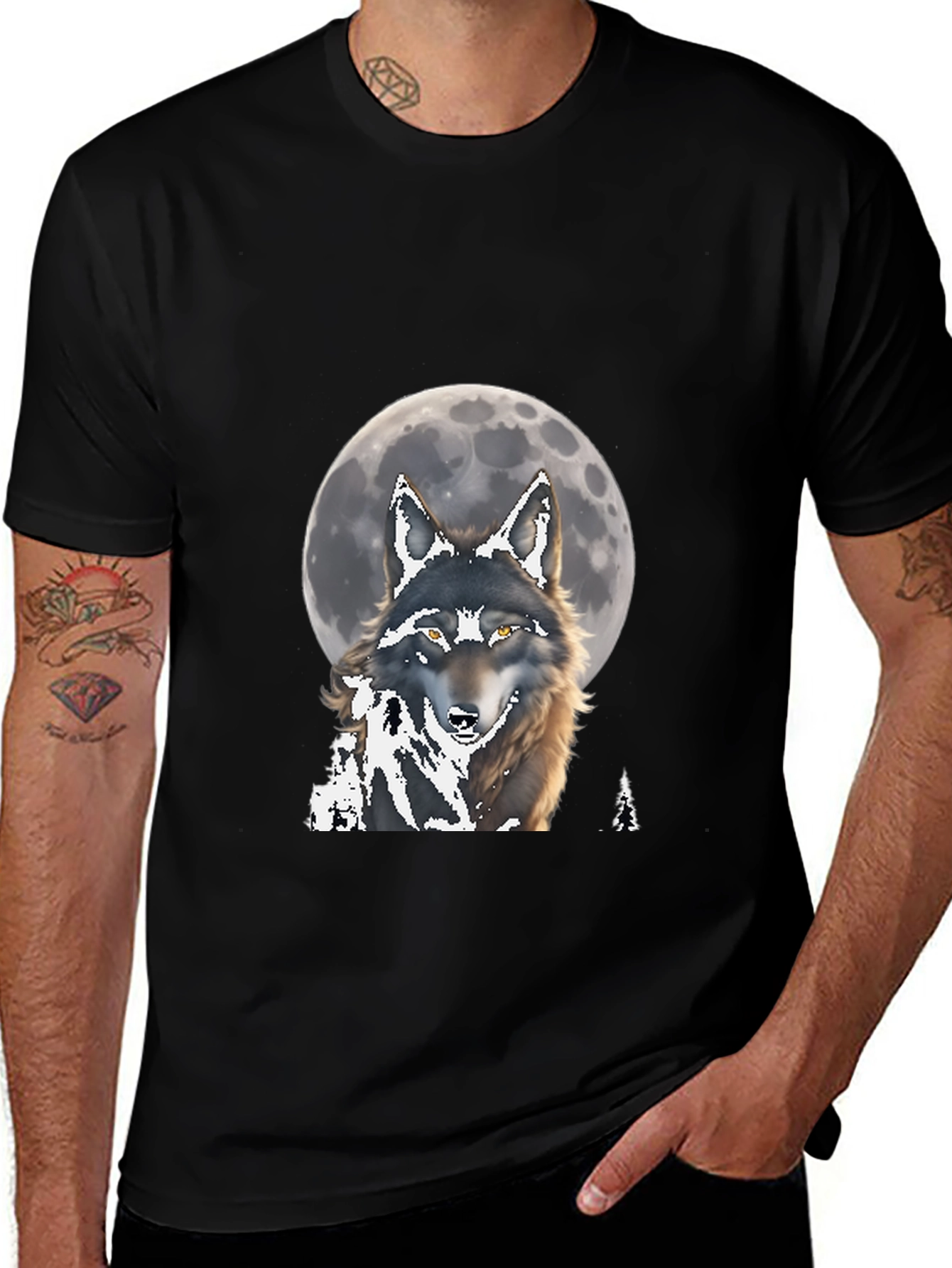 Variant 23 of Wolf Moon Graphic T-Shirt - Black