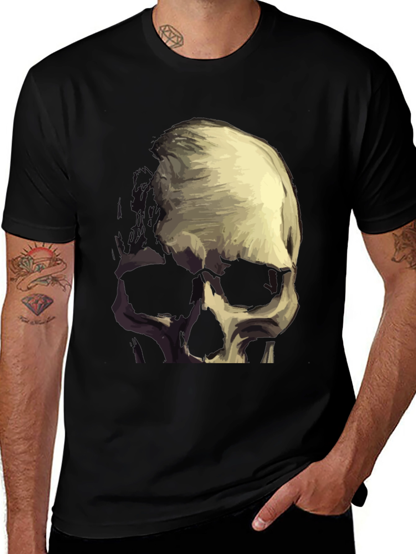 Variant 13 of Skull Graphic Tee - Black Cotton Blend T-Shirt