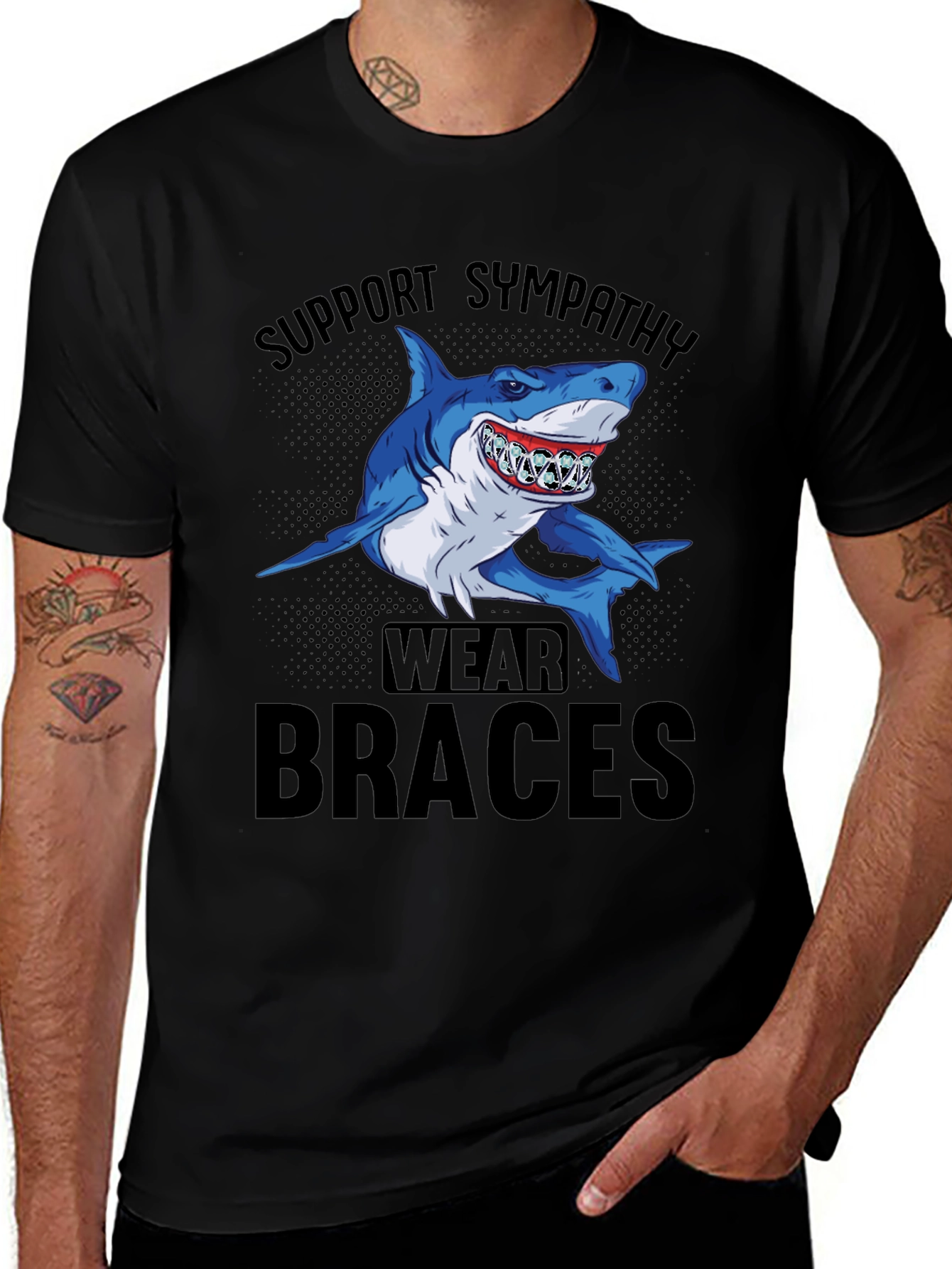 Variant 10 of Support Sympathy Wear Braces Shark Graphic Tee