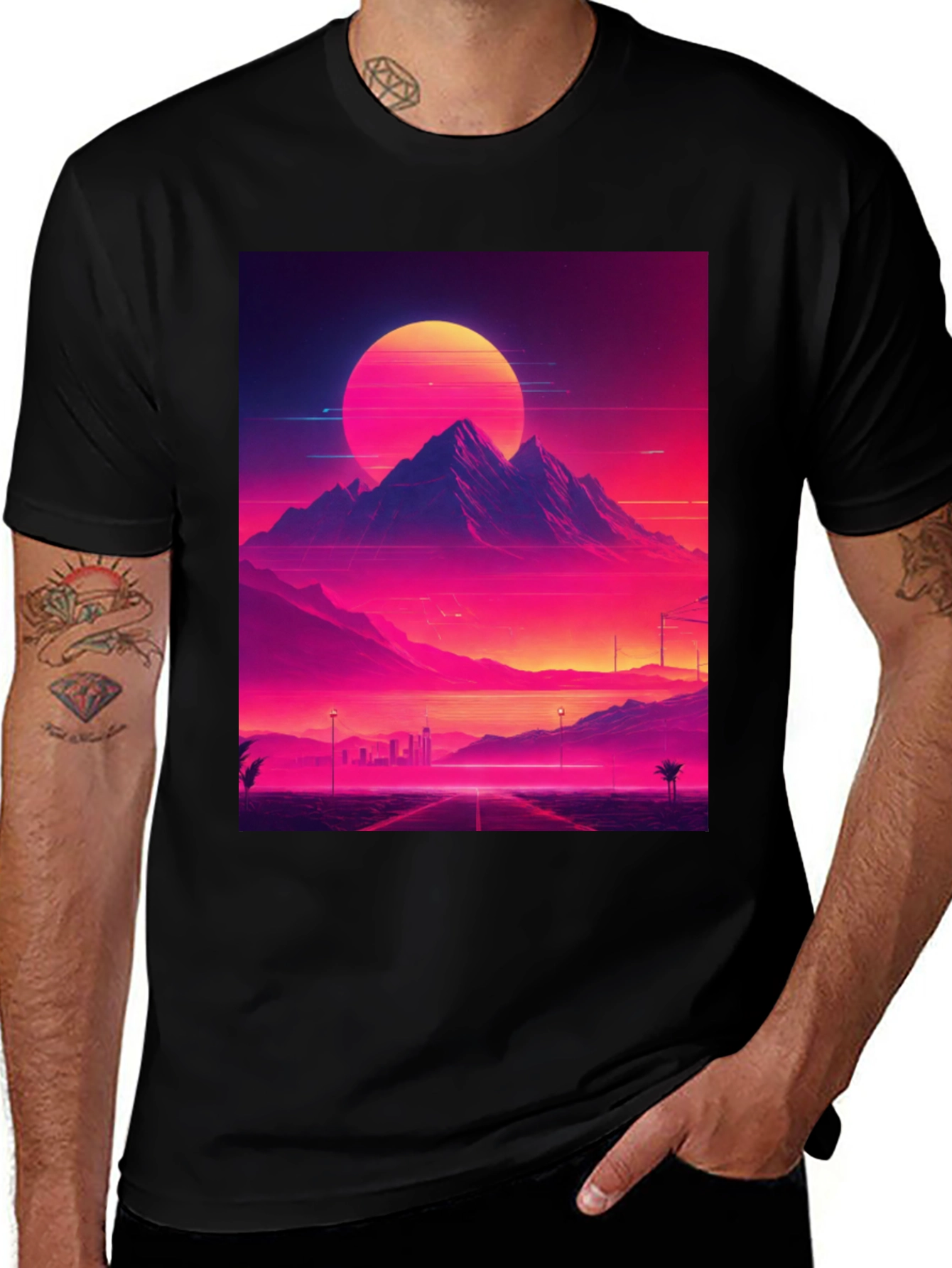 Variant 19 of Synthwave Mountain T-Shirt - Retro Style