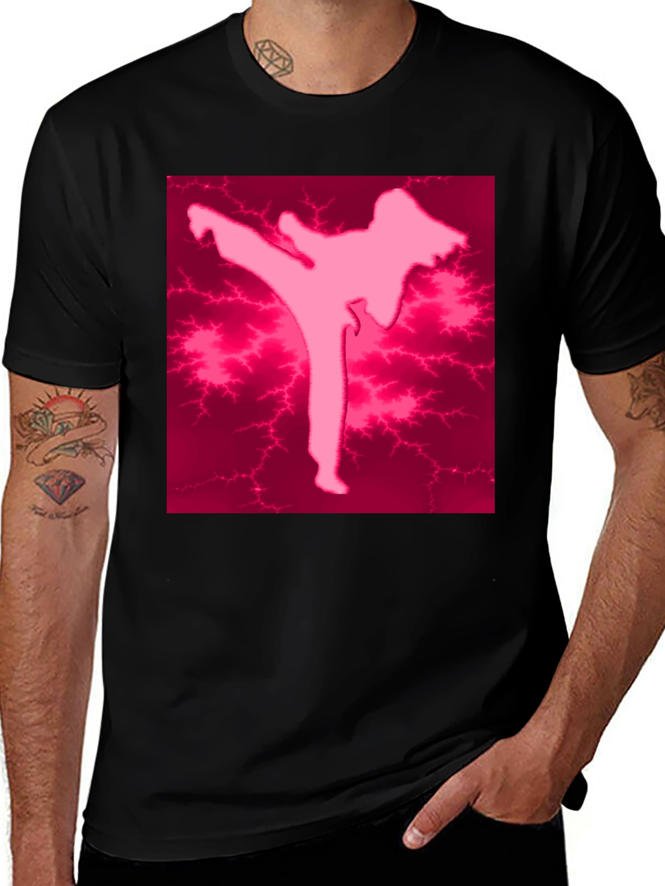 Pink Karate Silhouette Black T-Shirt