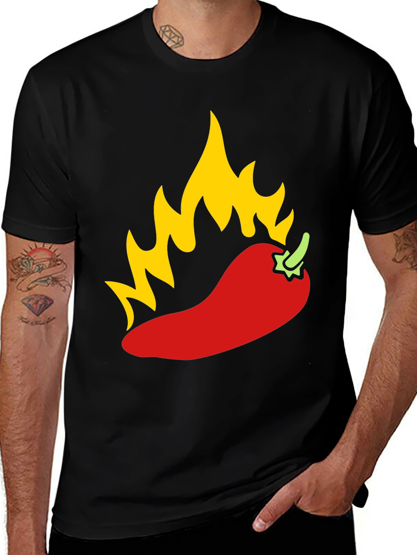 Variant 2 of Fiery Chili Pepper Graphic Tee - Black Cotton T-Shirt