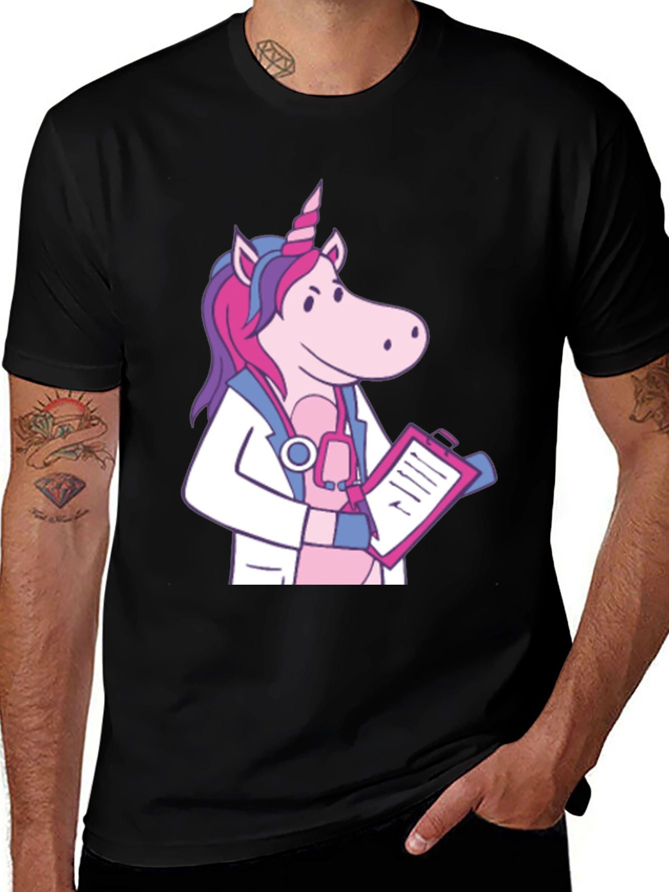 Variant 5 of Doctor Unicorn Graphic Tee - Black T-Shirt