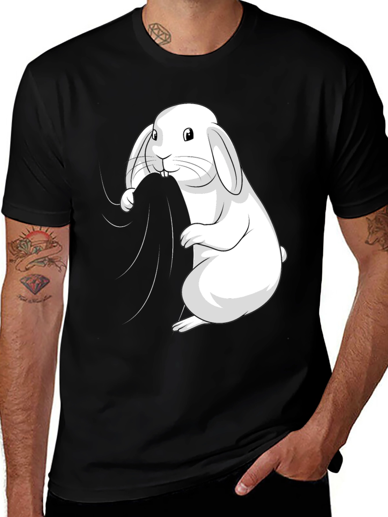 Variant 10 of Bunny Graphic Tee - Black Cotton T-Shirt