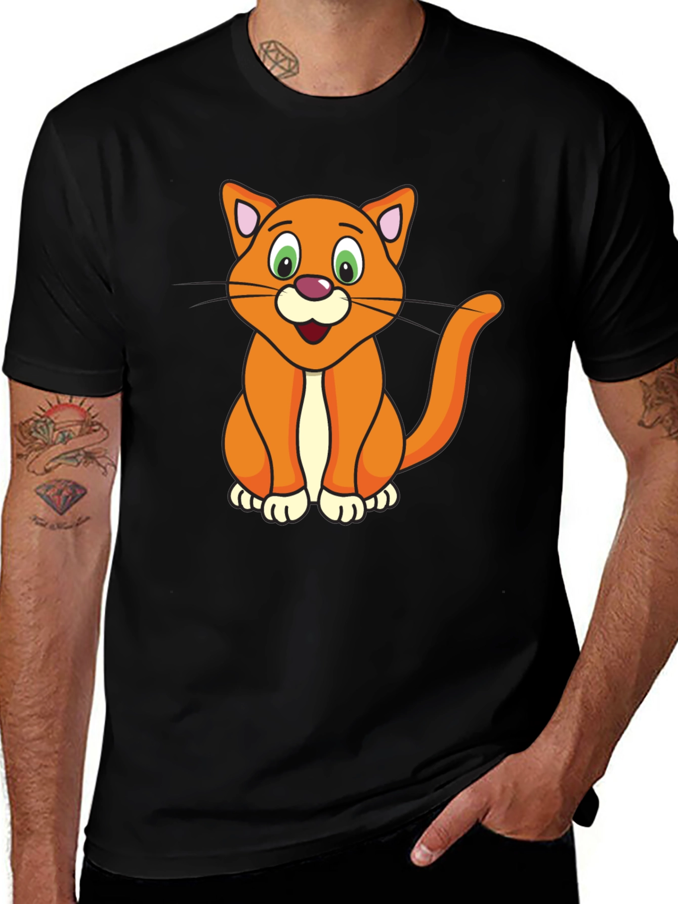 Variant 18 of Cartoon Cat Graphic Black T-Shirt