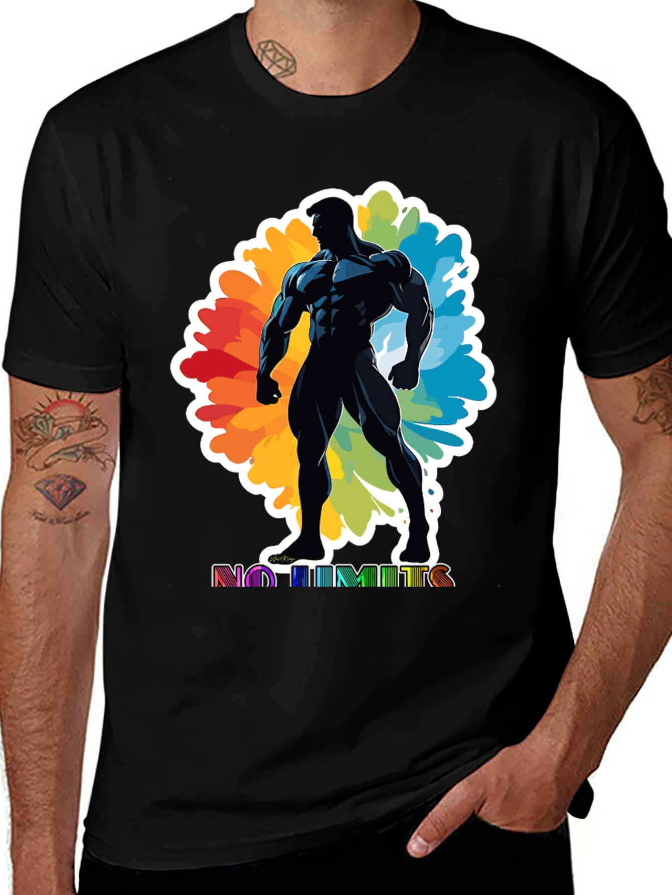 Variant 11 of No Limits Graphic Tee: Black Muscle Man Design