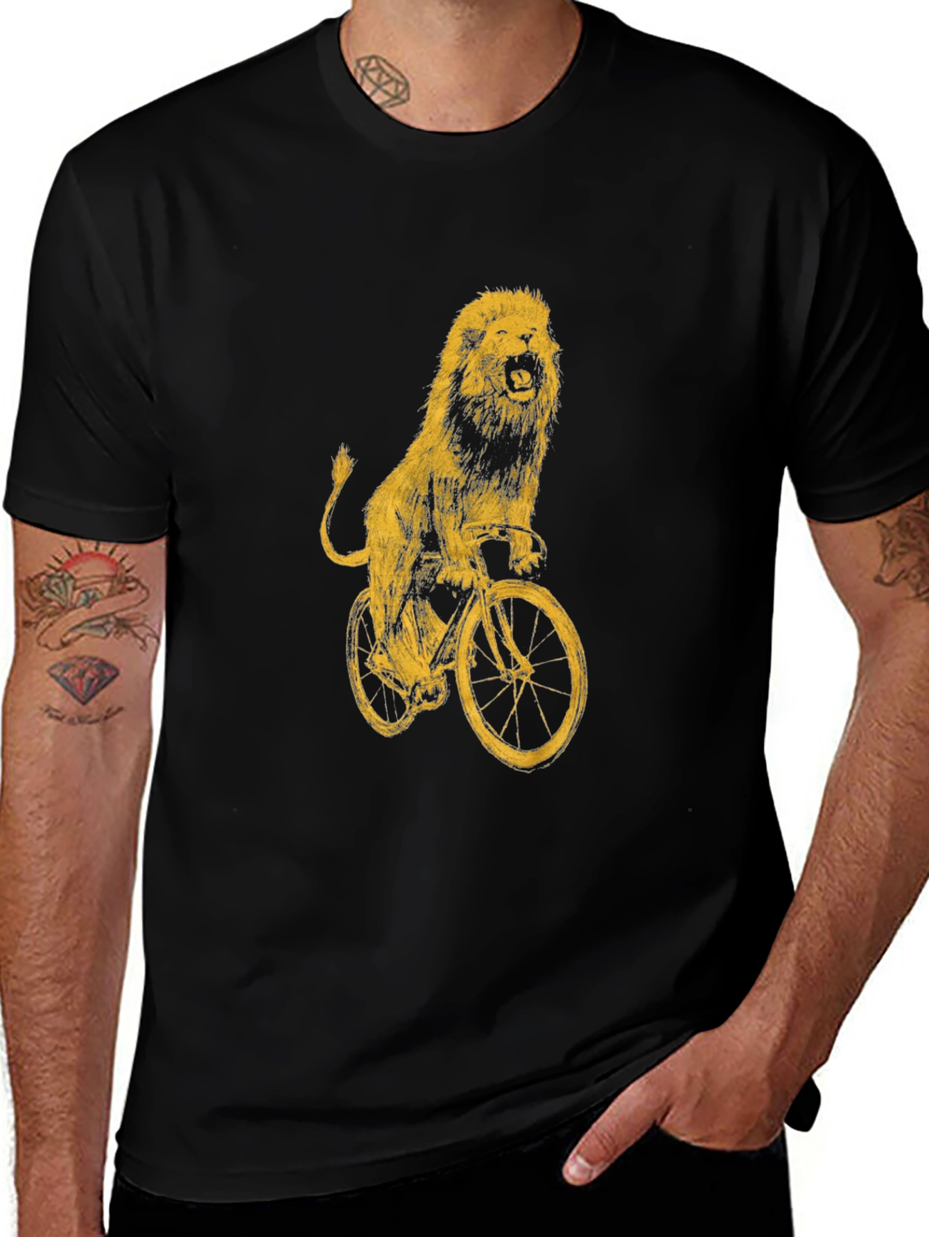 Variant 27 of Lion on Bike Graphic Tee - Black Cotton T-Shirt