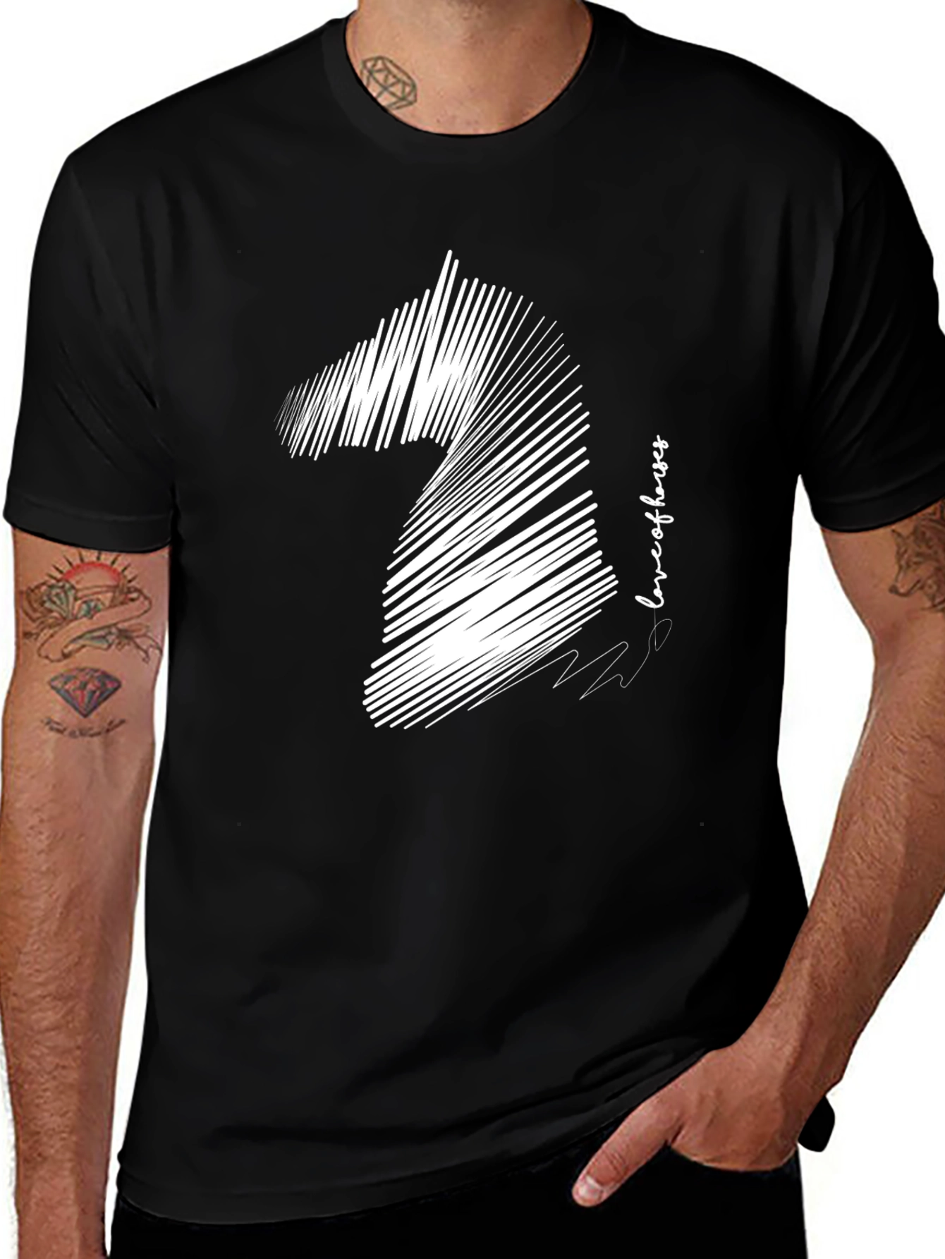Horse Lover Scribble Tee - Stylish Men's Black T-Shirt