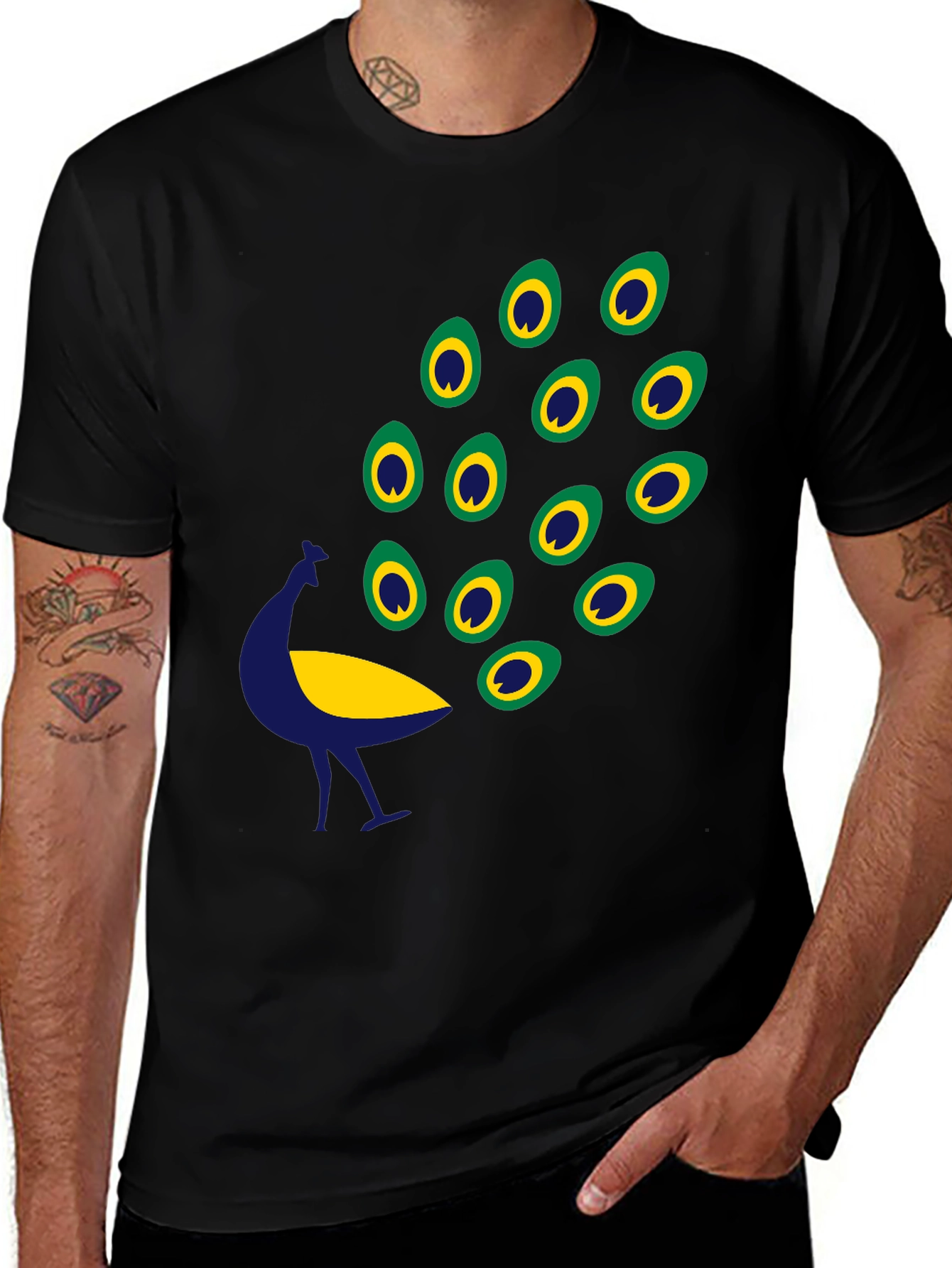 Variant 27 of Black Graphic Tee - Peacock Design