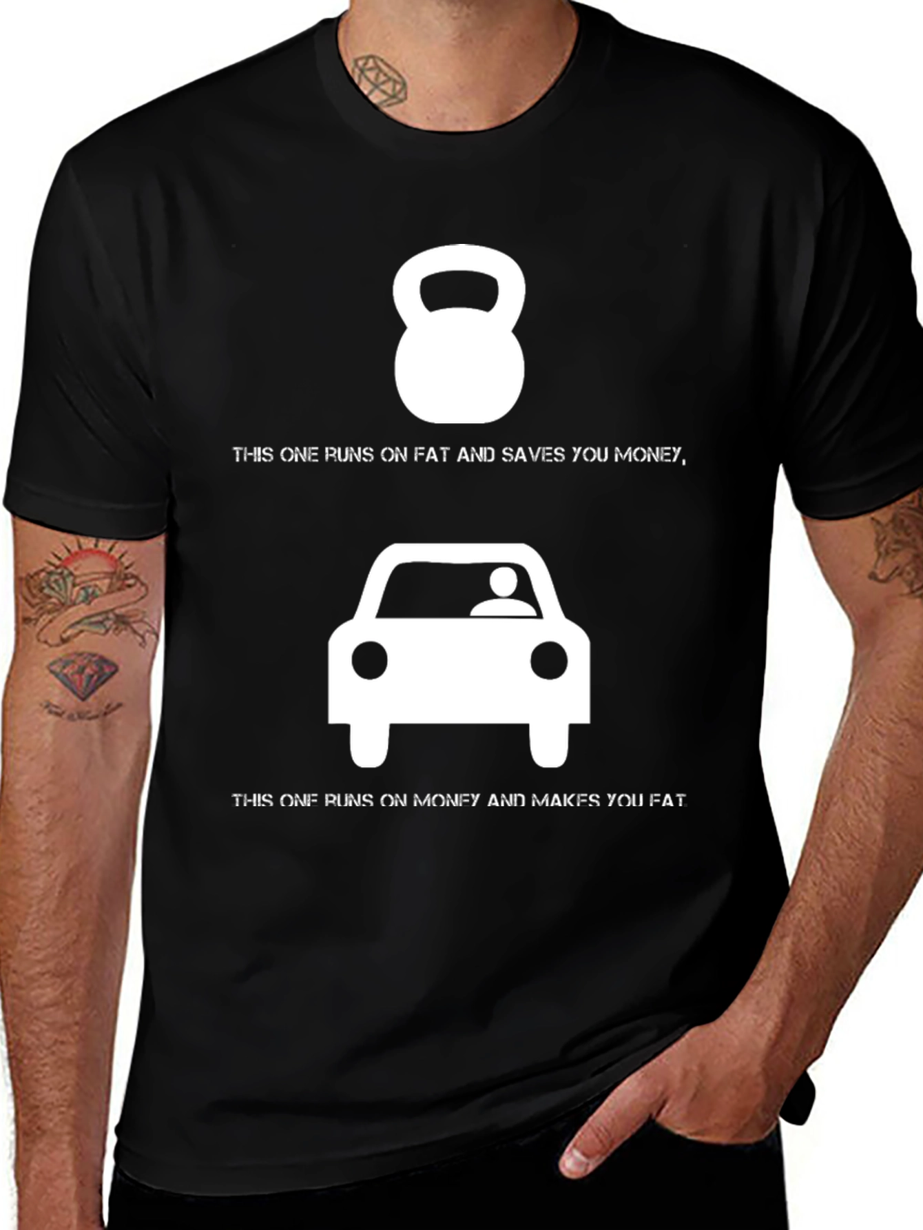 Funny Gym & Car Pun T-Shirt - Save Money, Get Fit!