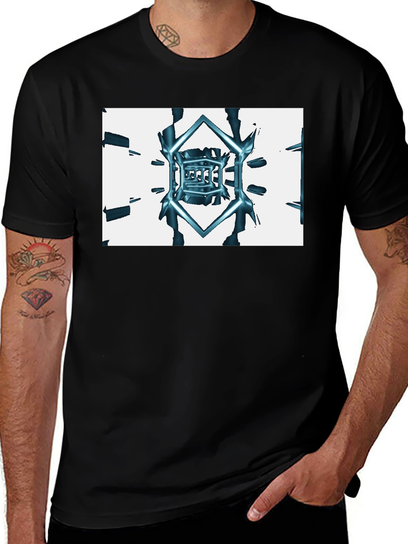 Variant 14 of Abstract Cube Tee - Black Graphic T-Shirt