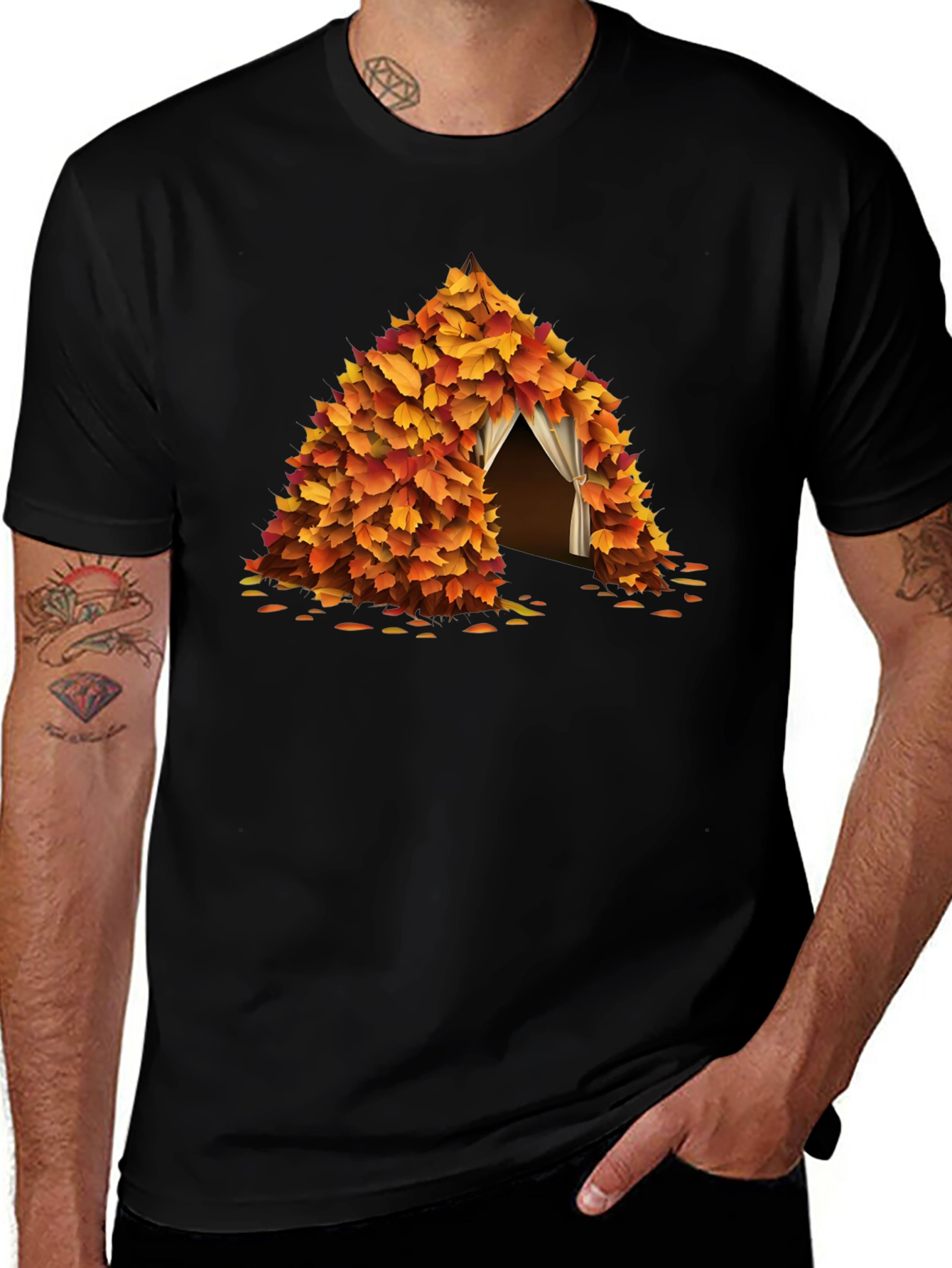 Variant 23 of Autumn Leaf Tent Graphic Tee - Nature Lover T-Shirt