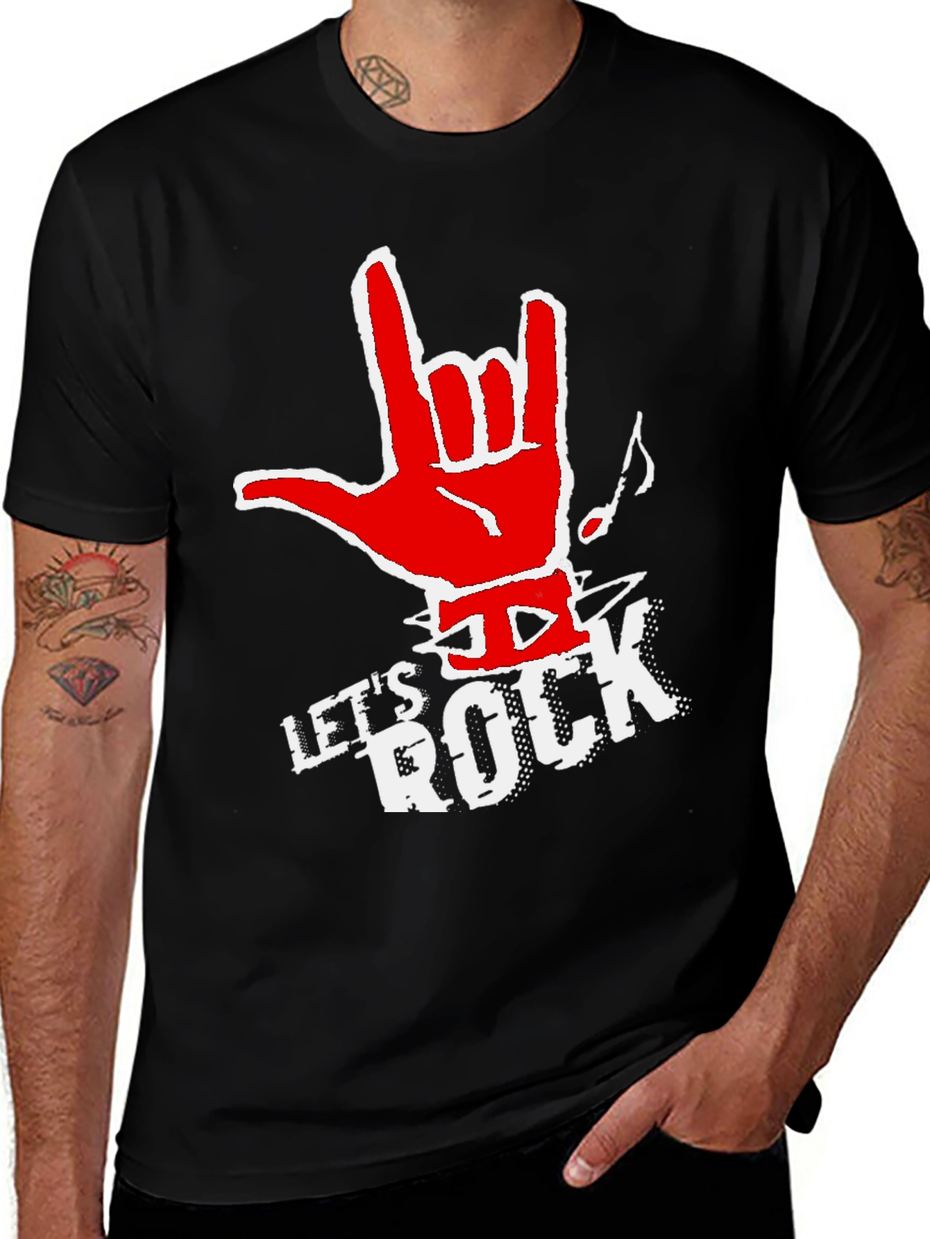 Variant 20 of Let's Rock Graphic Tee - Black Cotton