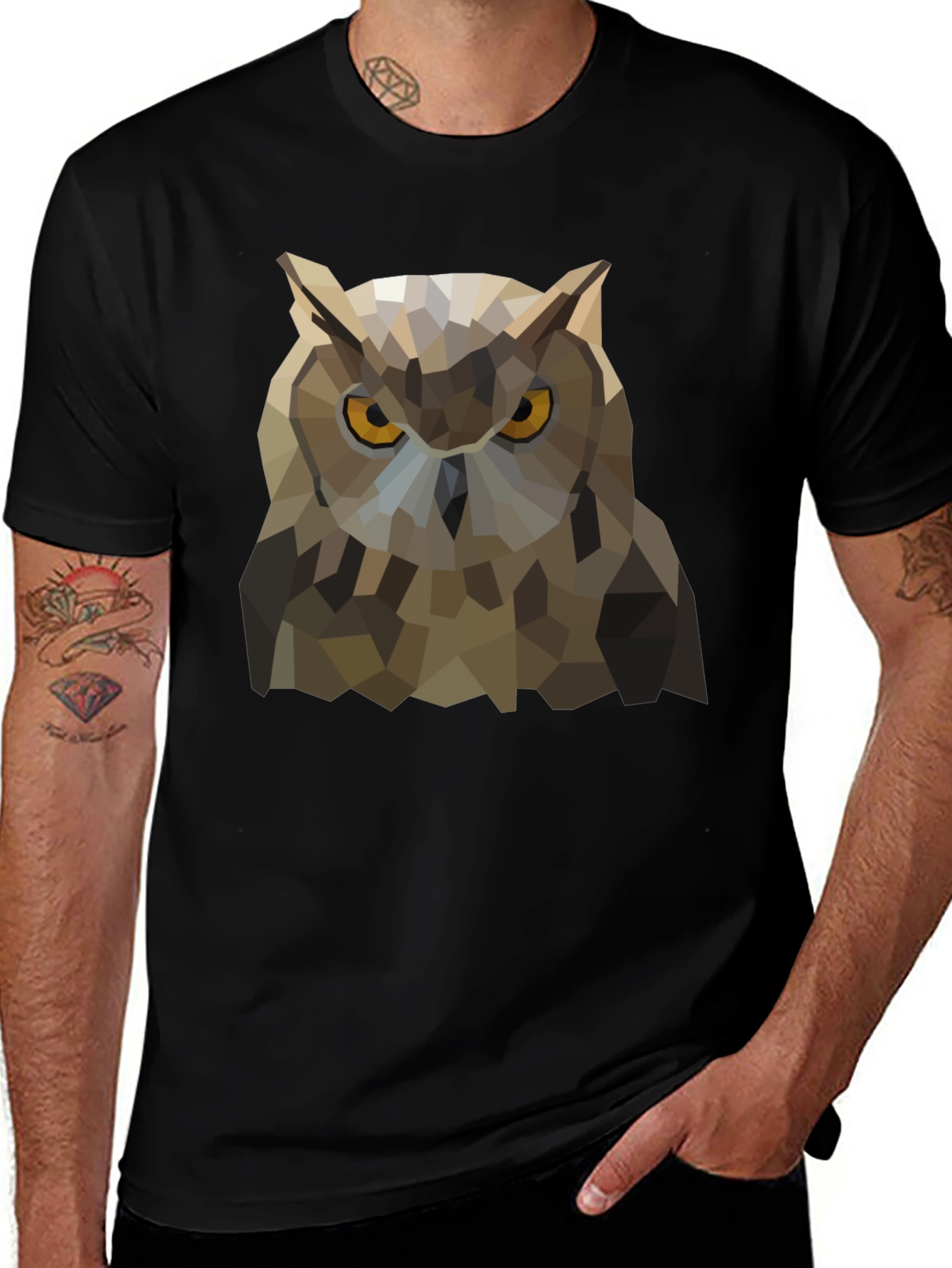 Variant 18 of Geometric Owl Graphic Black T-Shirt