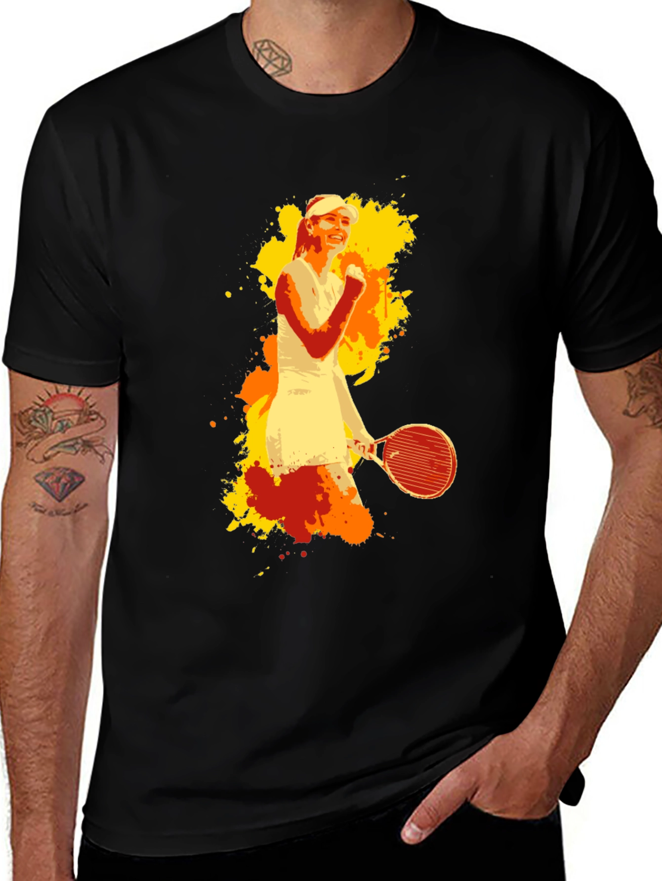 Variant 27 of Tennis Player Graphic Tee - Men's Black T-Shirt