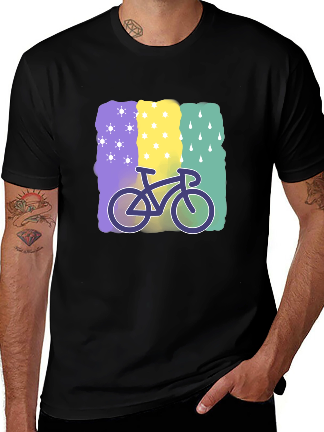 Variant 18 of Weather Ride T-Shirt: Snow, Sun, Rain Bike Design