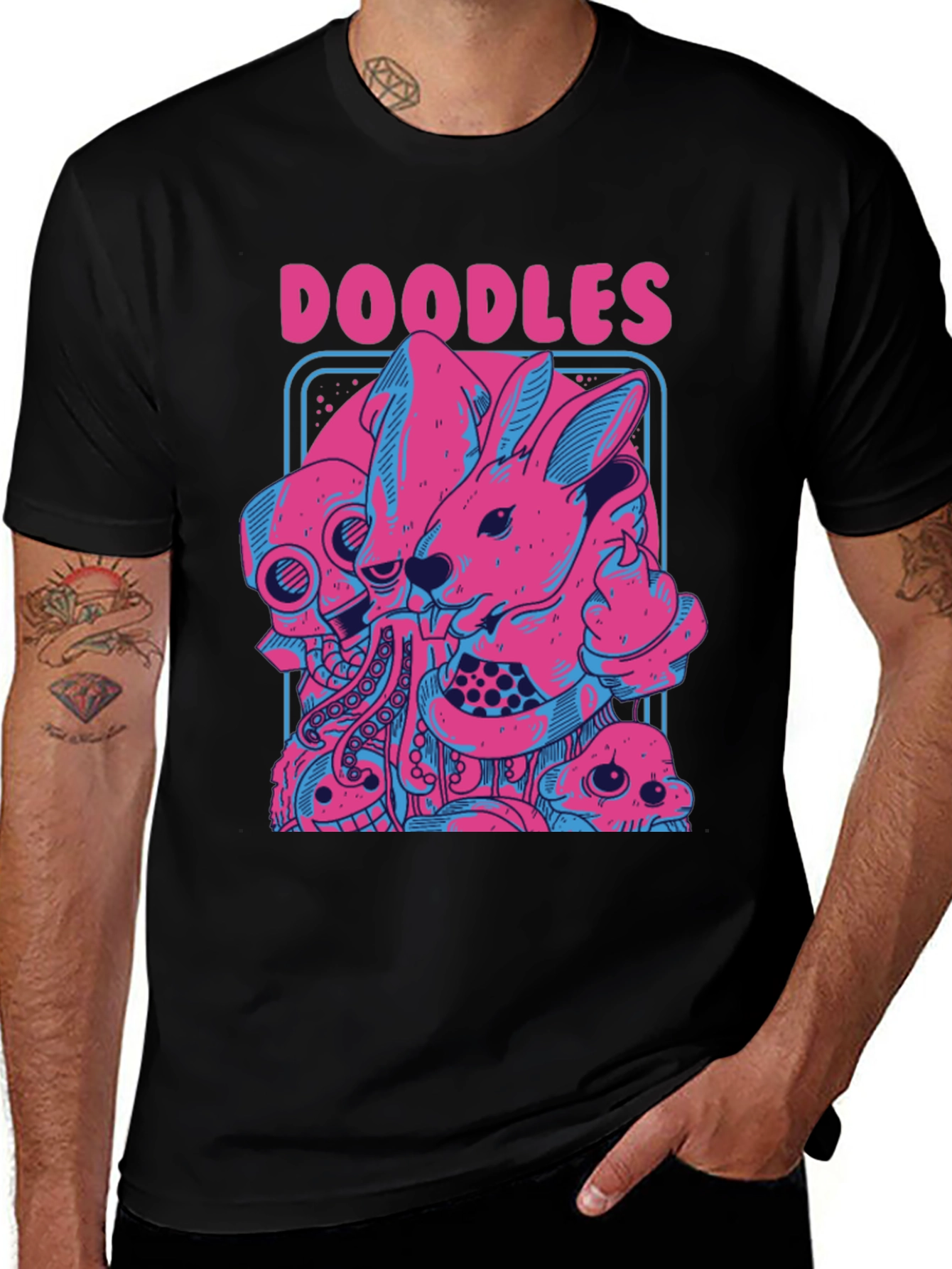 Variant 22 of Doodles Graphic Print Black T-Shirt