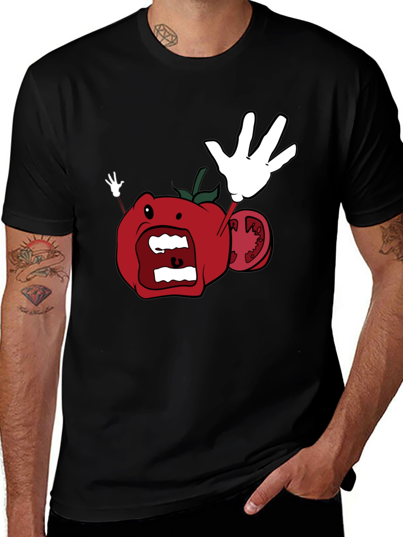 Tomato Cartoon Black T-Shirt