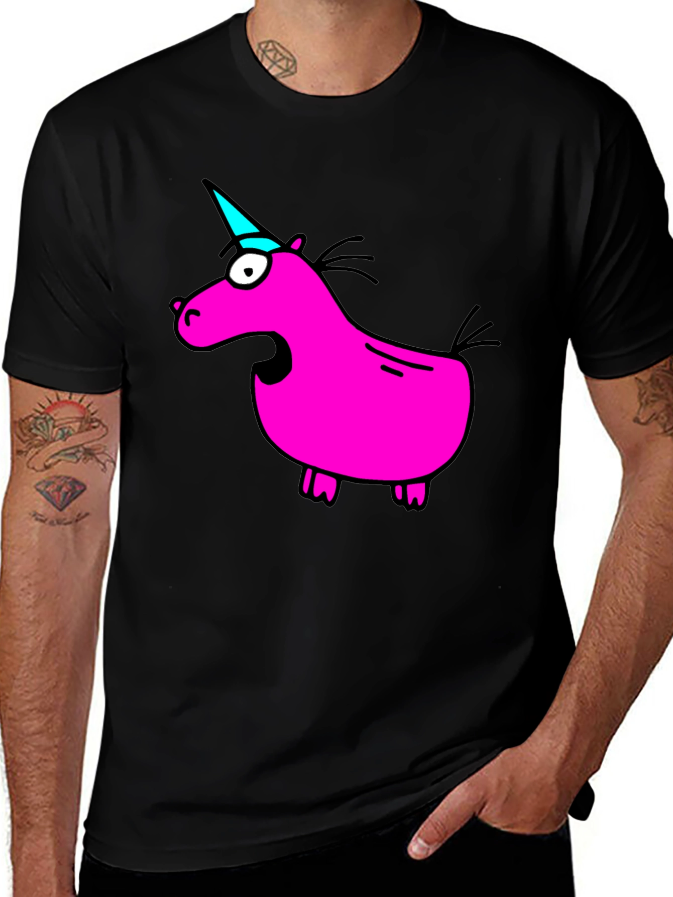 Variant 11 of Funny Pink Unicorn Black T-Shirt