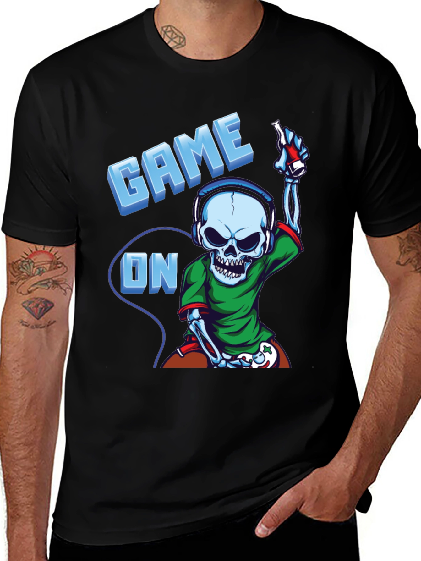 Variant 24 of Game On Skeleton Gamer T-Shirt - Black