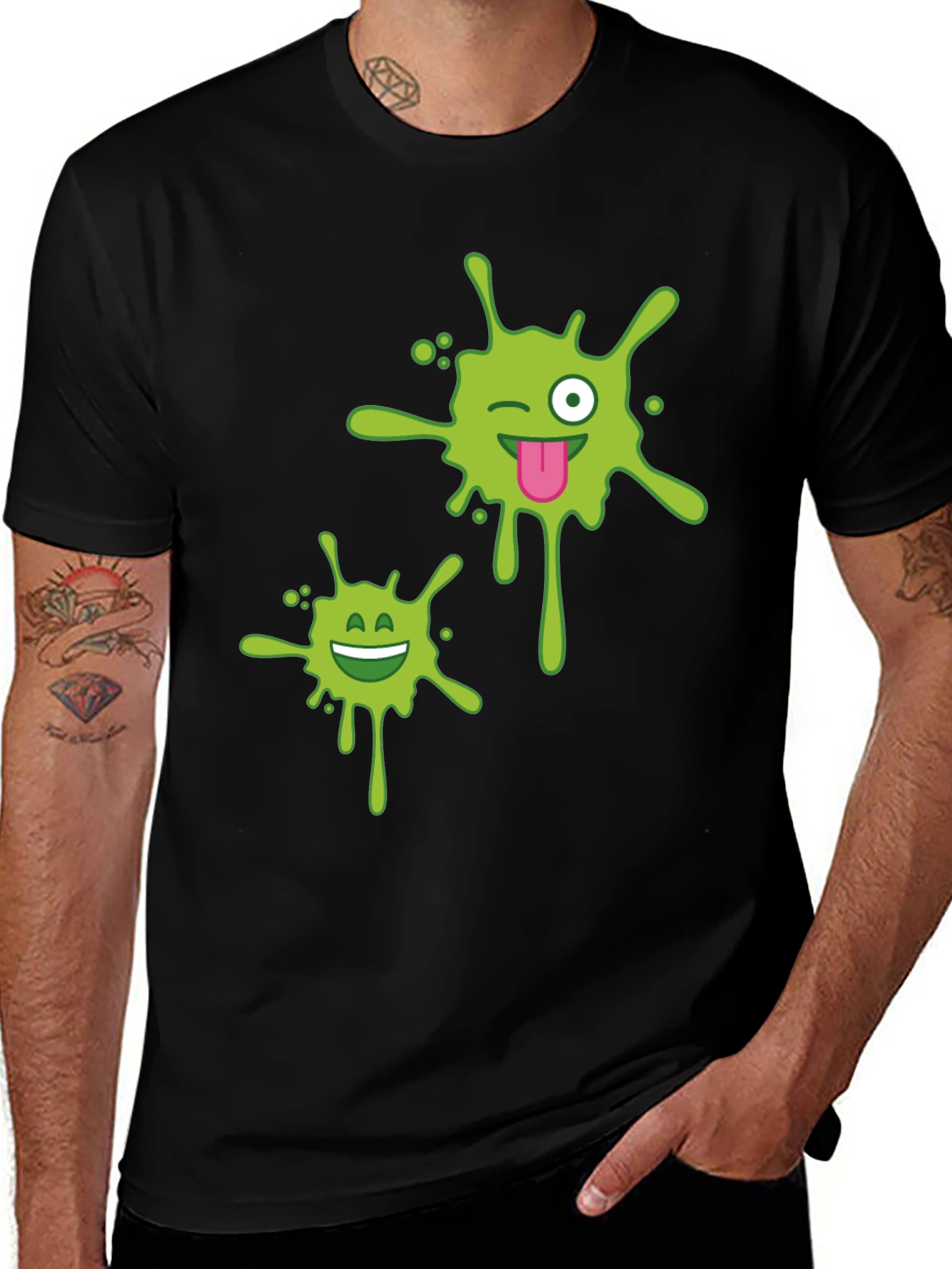 Variant 10 of Men's Black T-shirt with Green Splatter Graphic