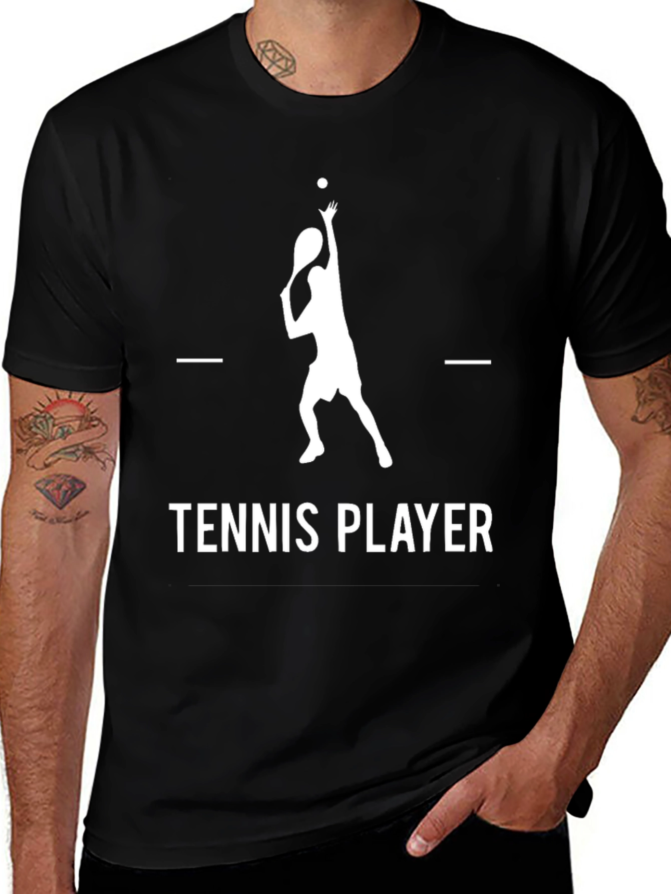 Variant 27 of Tennis Player Graphic Tee - Black Cotton Shirt
