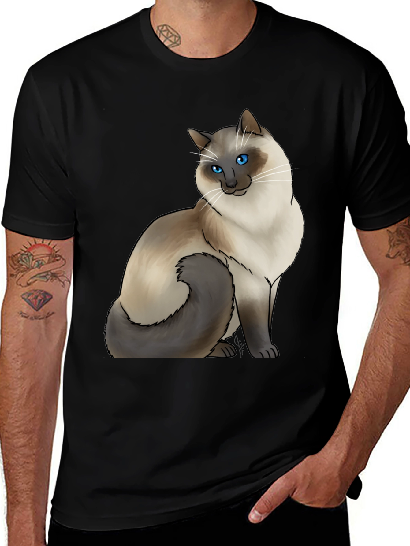Variant 13 of Cat Graphic Tee - Siamese Cat Art Shirt