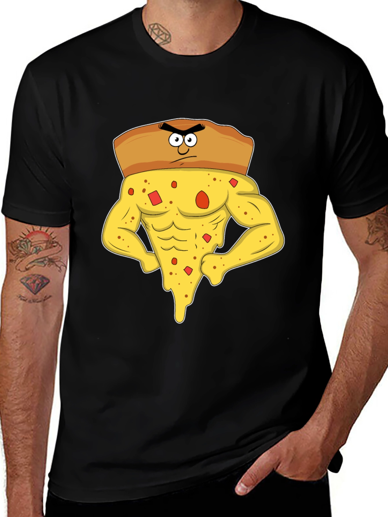 Variant 15 of Funny Muscular Pizza Slice Graphic T-Shirt