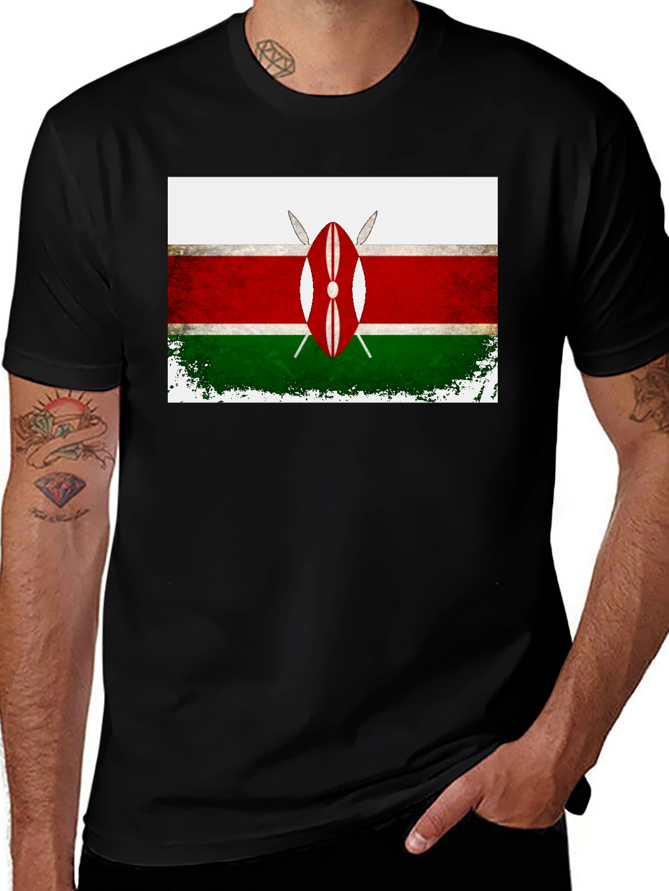 Kenya Flag Graphic Tee - Black Cotton T-Shirt