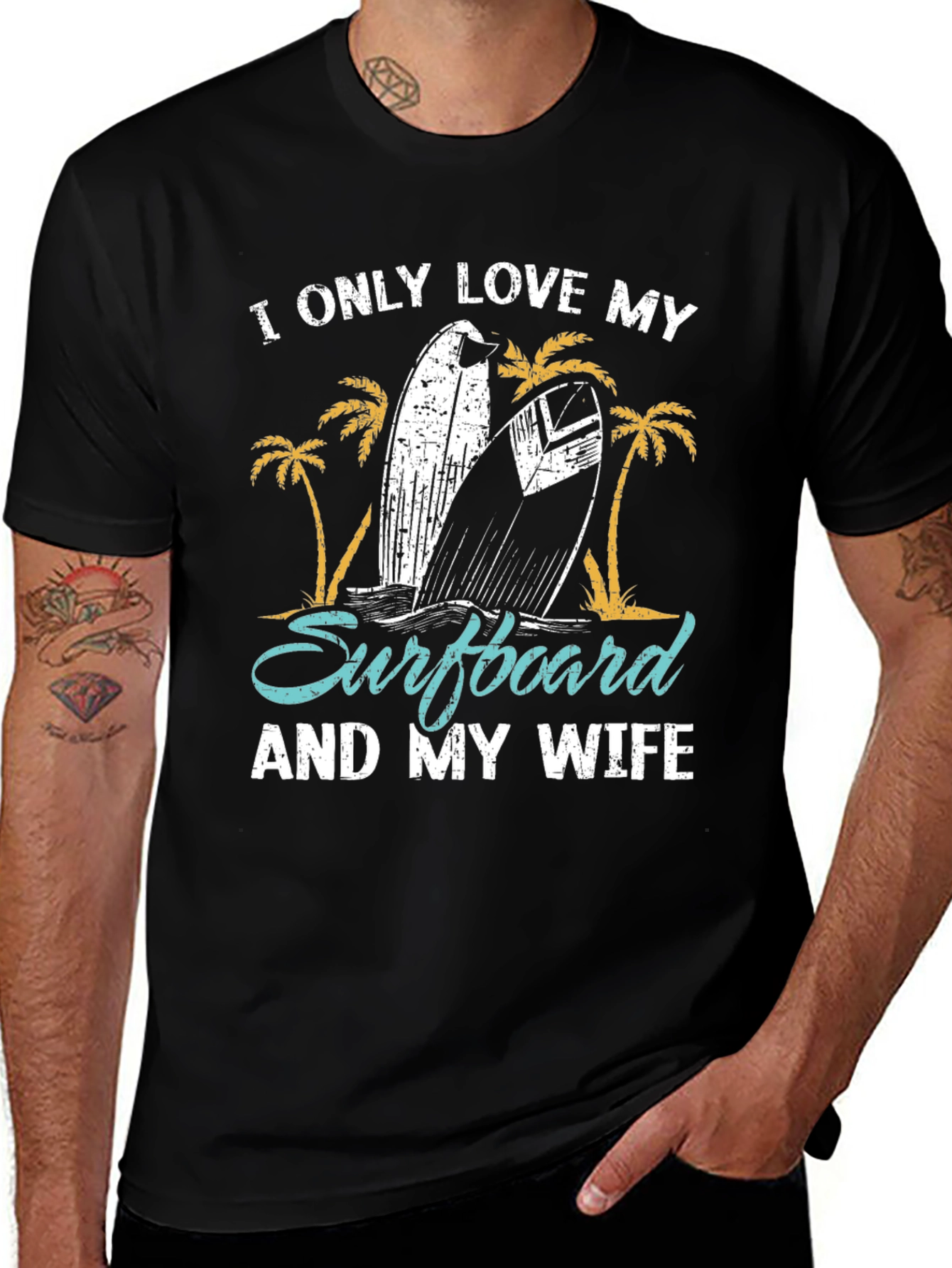 Variant 3 of I Love My Surfboard and My Wife Black T-Shirt