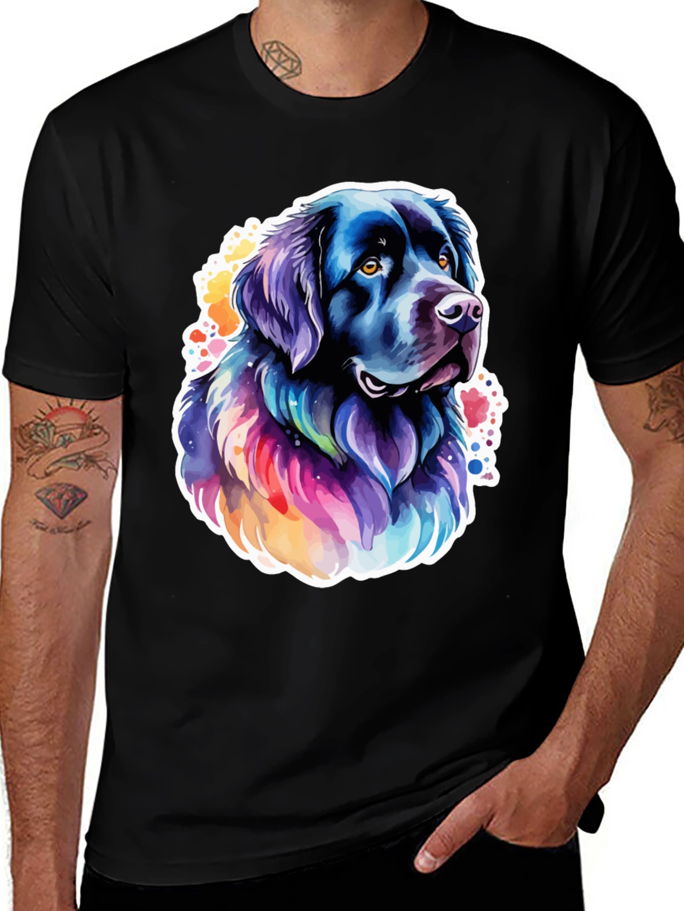 Variant 14 of Colorful Dog Graphic Black T-Shirt